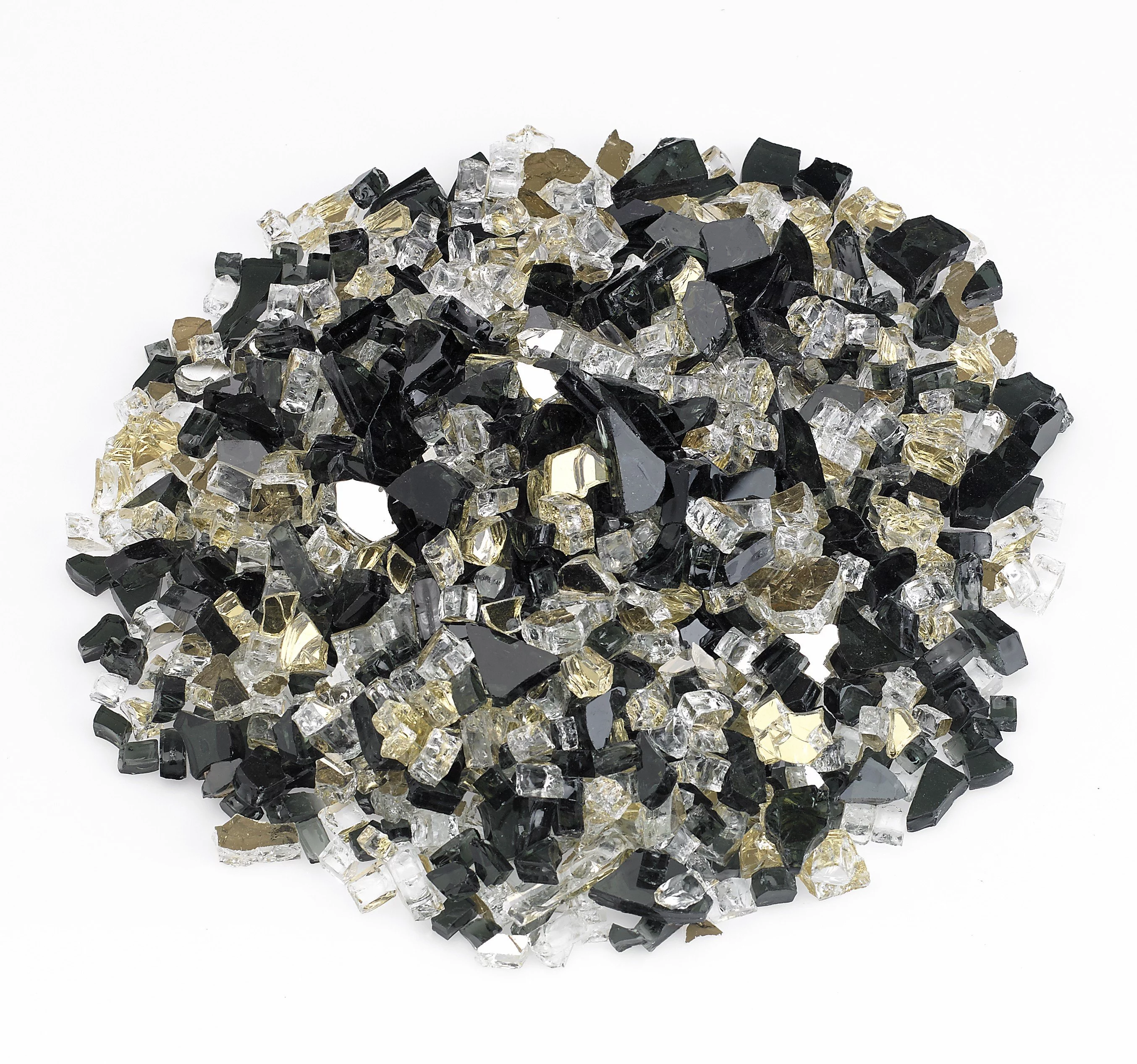 American Fire Glass  0.5 in. Las Vegas Reflective Fire Pit Glass, Black, White & Yellow - 10 lbs