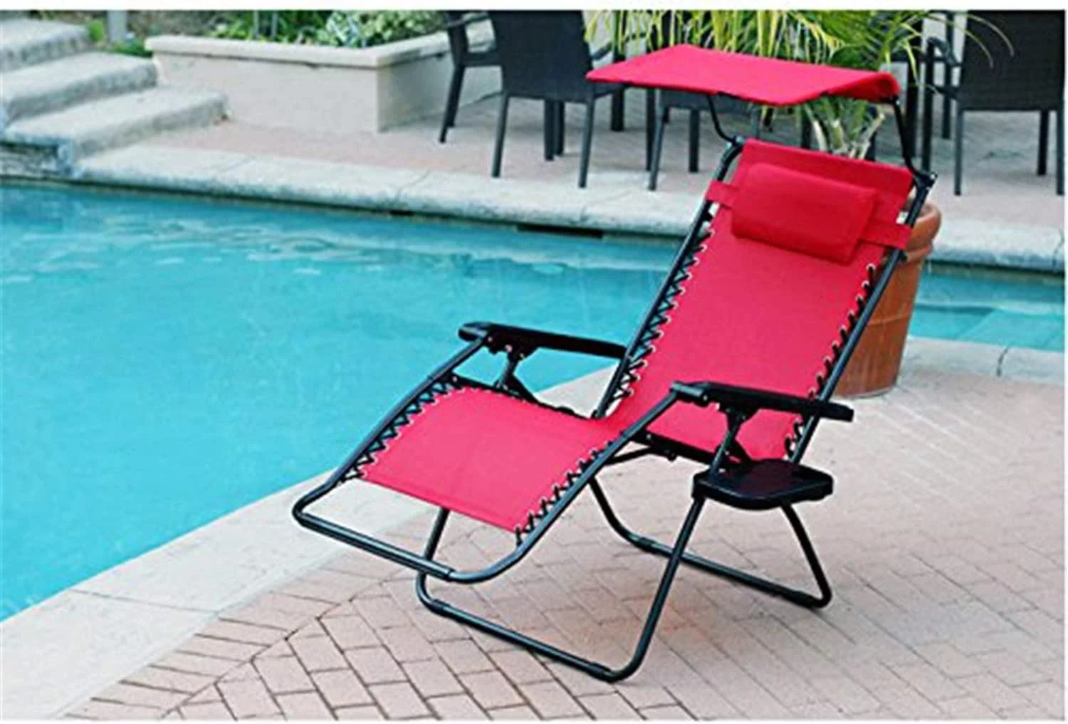 Oversized Chair With Sunshade And Drink Tray - Red