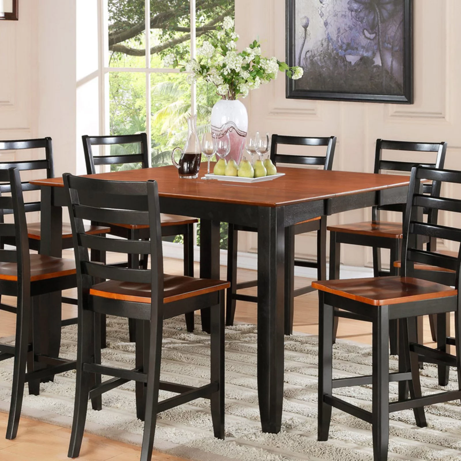 East West Furniture  Fairwinds Gathering Counter Height Dining Square 54 In. Table With 18 In. Butterfly Leaf Finished In Black & Cherry