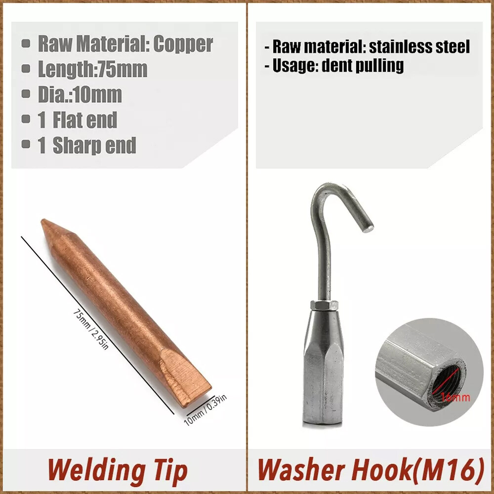 77pcs Stud Welders Dent Repairing Kit Pulling Claw Shrinking Welding Machine Slide Hammer Puller Straight Rull Rings Round Washers Wiggle Wires
