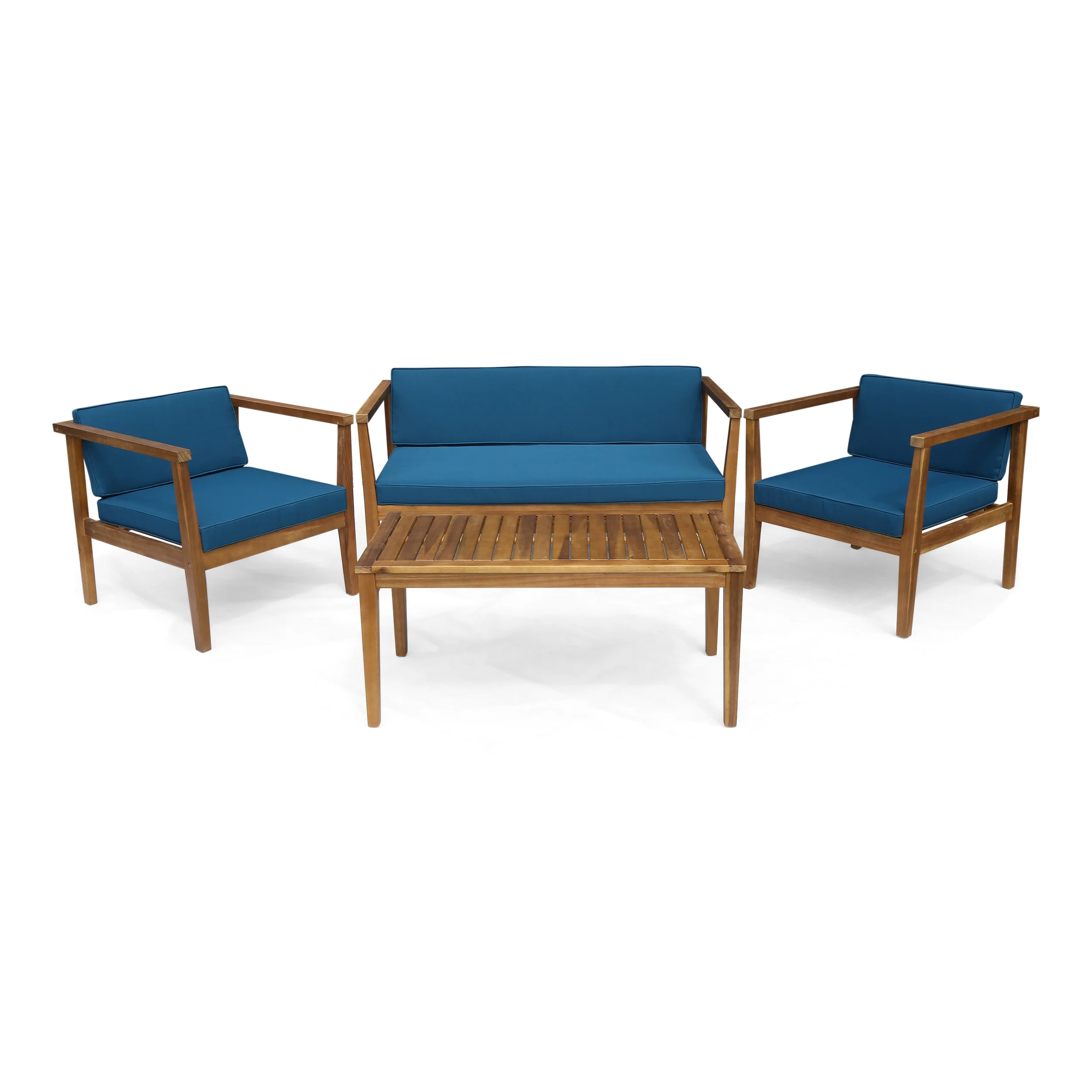 GDF Studio Maddox Outdoor 4-Seater Acacia Wood Chat Set, Teak and Dark Teal