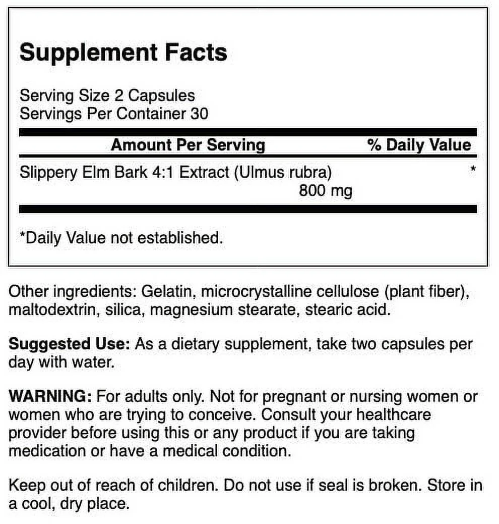 Swanson Slippery Elm Bark 400 mg 60 Caps
