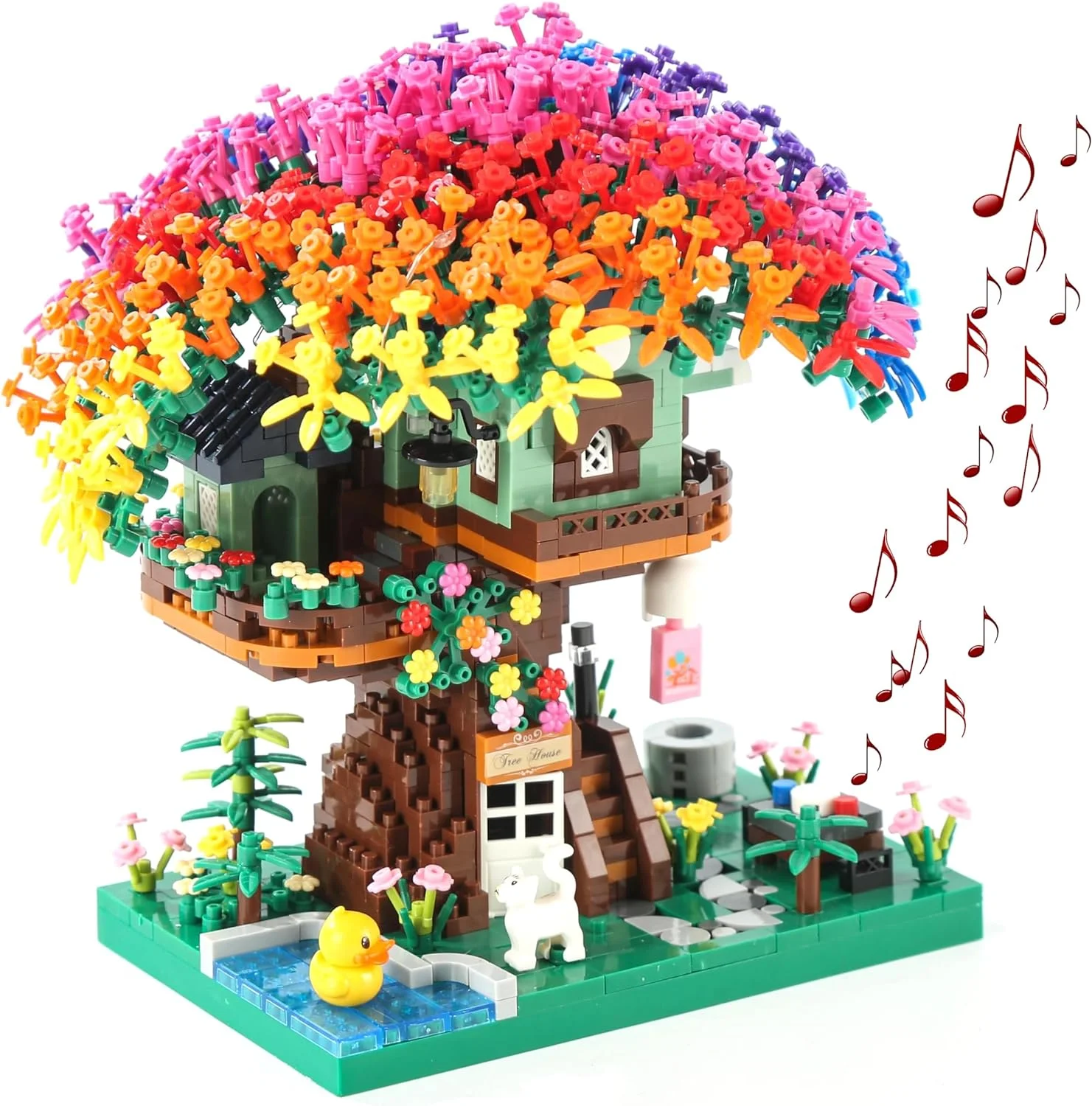 Cherry Blossom Tree Building Set,Original Music Cherry Blossom Tree House(Type :Symphony), Color Sakura Tree House Lights Building Kit（1528Pcs, Cherry Bonsai Tree Building Set.