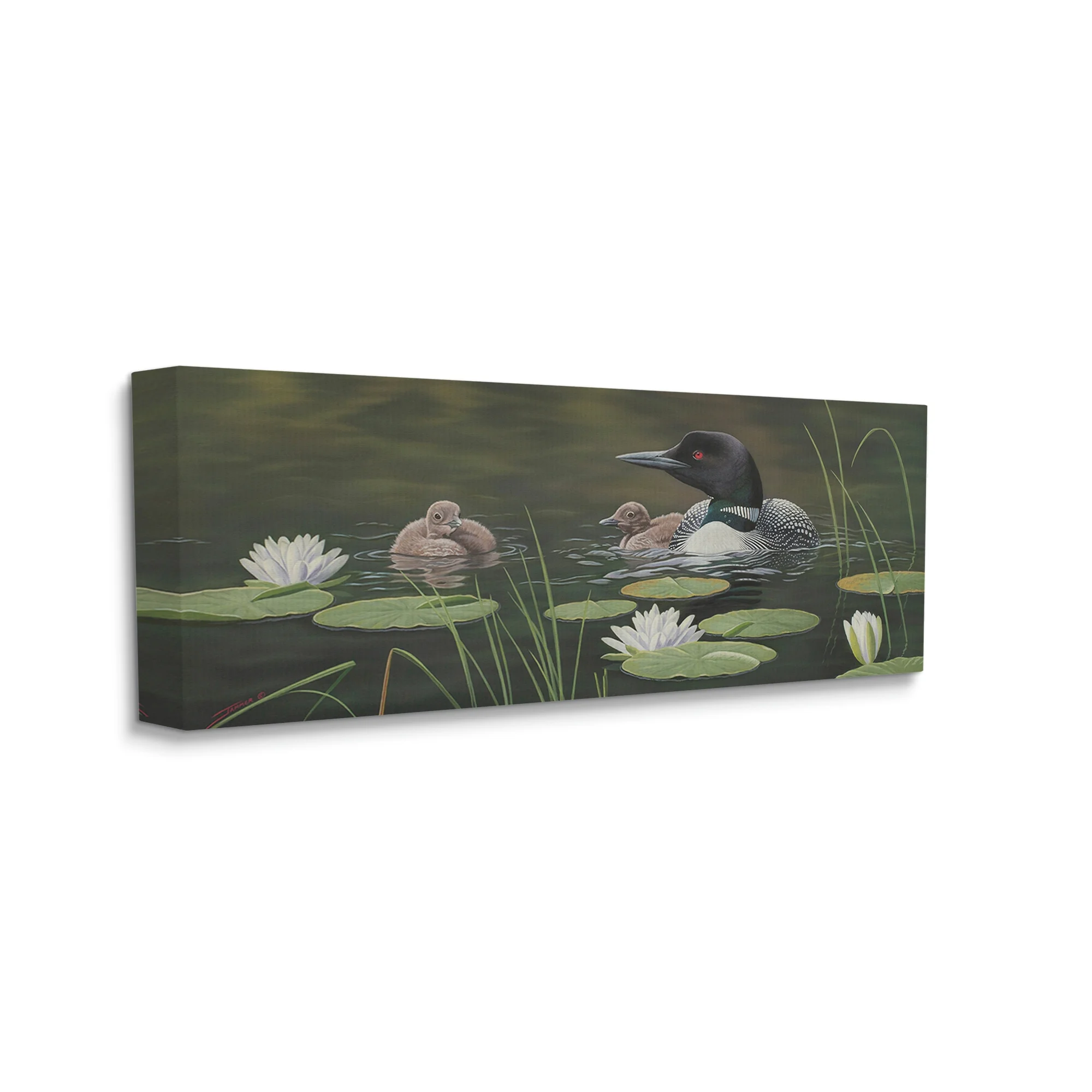 Stupell Industries Duck Family in Pond Animals & Insects Painting Gallery Wrapped Canvas Print Wall Art, 48 x 20
