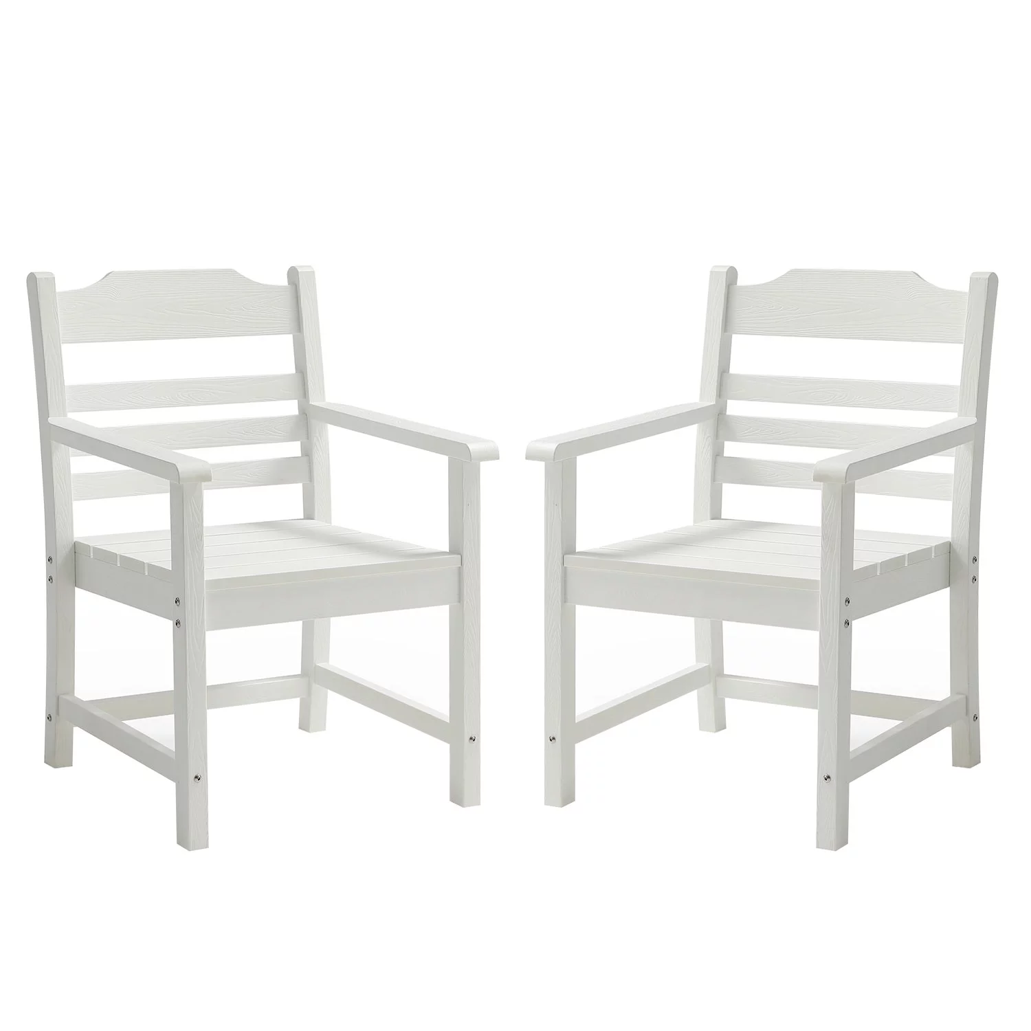 Homiyad Patio Dining Chair with Armset Set of 2, Pure White with Imitation Wood Grain Wexture,Material