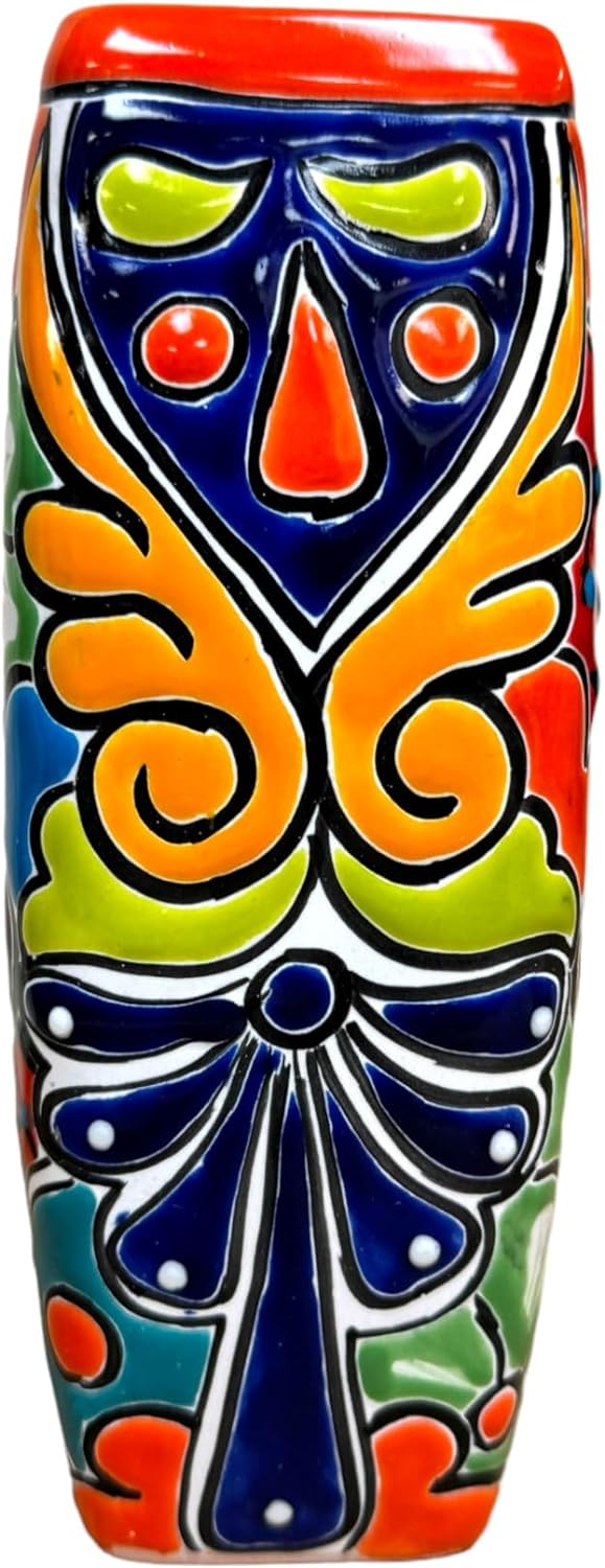 Talavera Planter Square Vase Folk Art Mexican tery Handmade Hand Painted Home Decor Indoor Multicolor Outdoor 9.25
