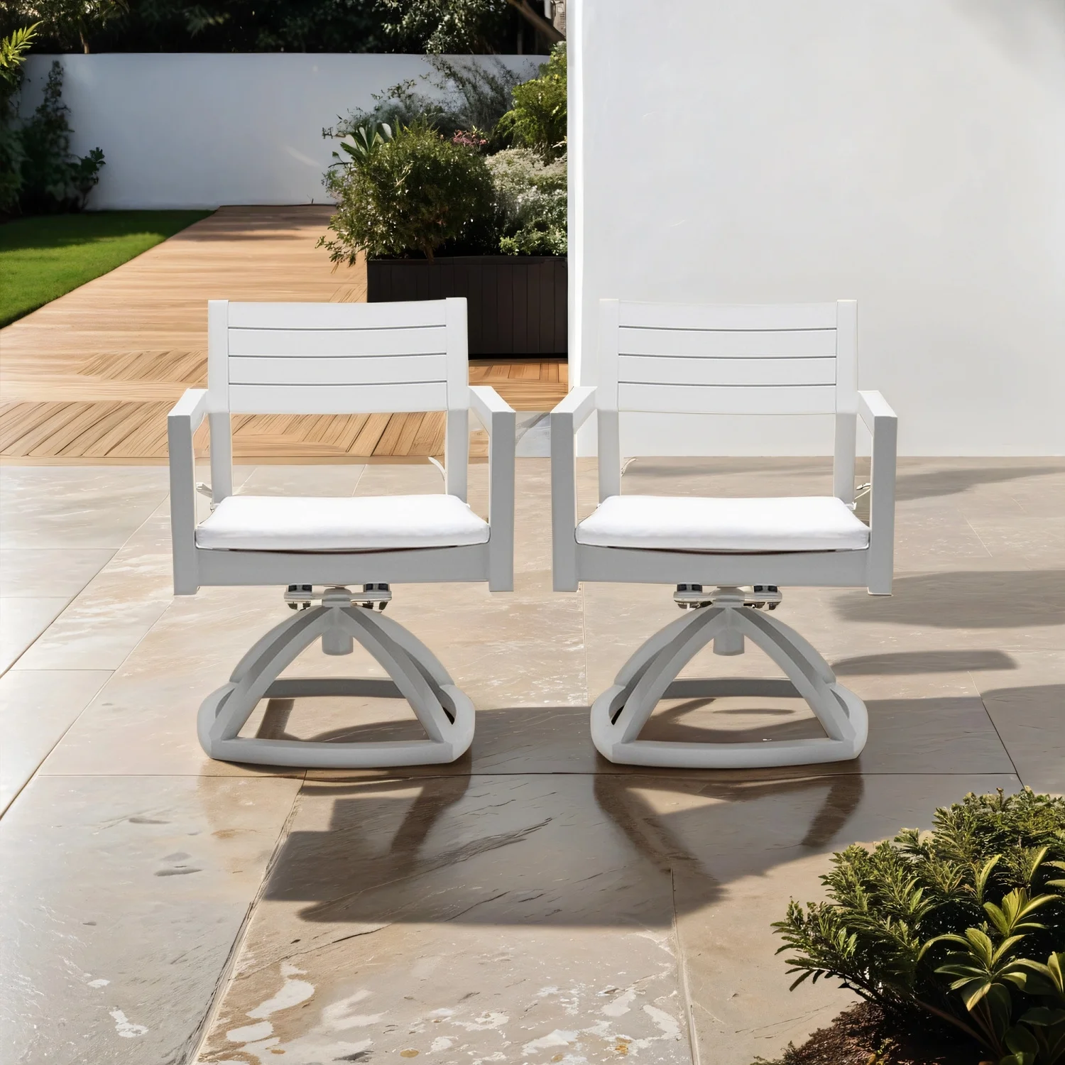 Ideal for outdoor use  this set of 2 swivel rockers features grayish Sunbrella fabric that is both outdoor-grade and cushioned. With an aluminum frame  these chairs provide durability and