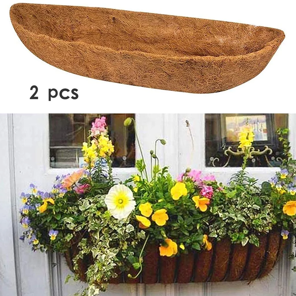 2Pcs Natural Trough Shaped Coco Liners Planter Pots Inserts Liner Flower Pot 30 inch