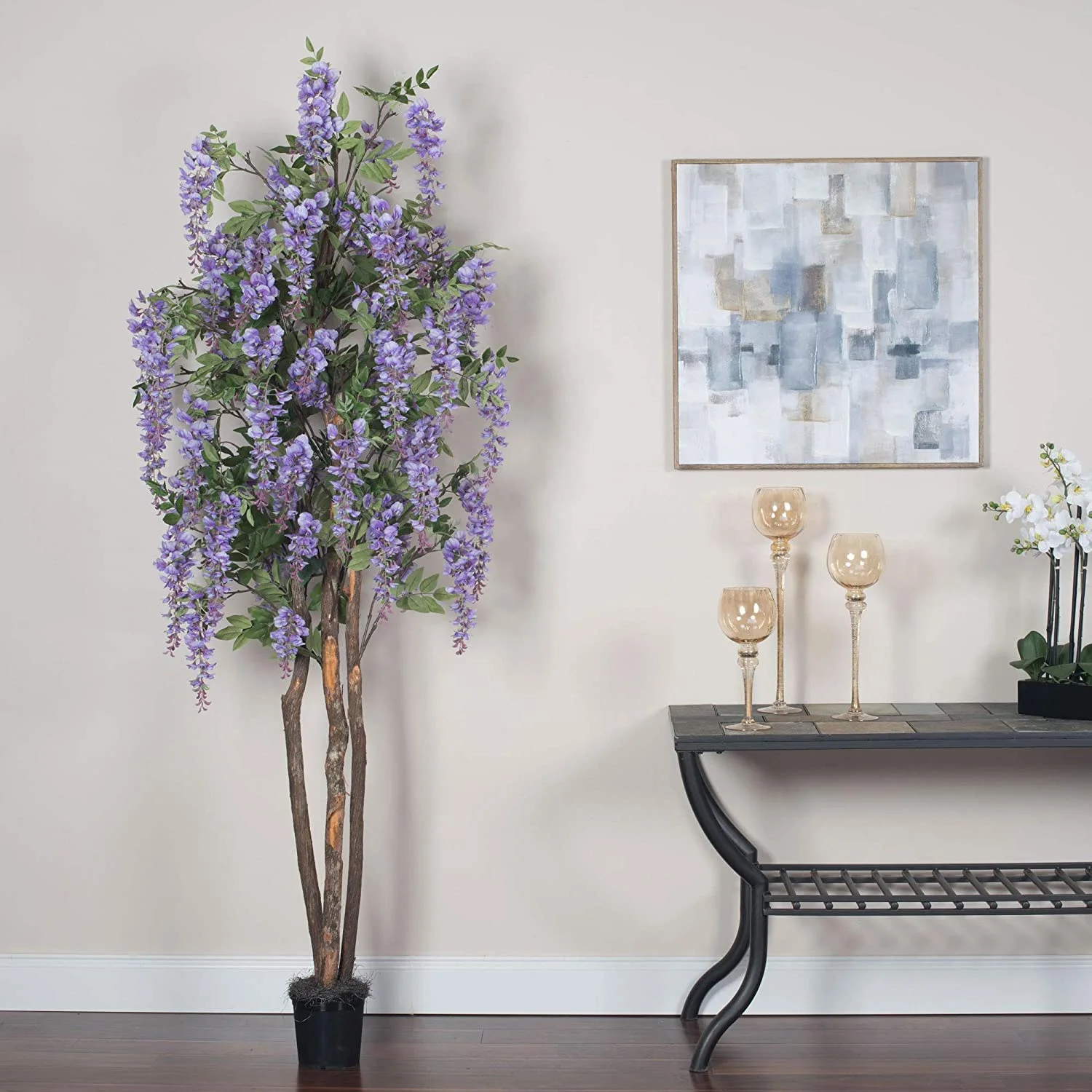 HYUN 7' Artificial Purple Wisteria Tree Set in Black Pot