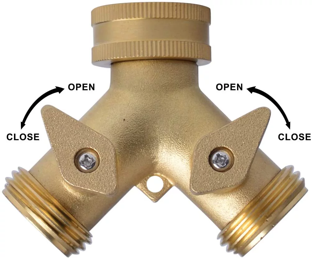 2 Way Garden Hose Splitter, Hose Connector, Heady Duty Solid Brass Shut Off Valve
