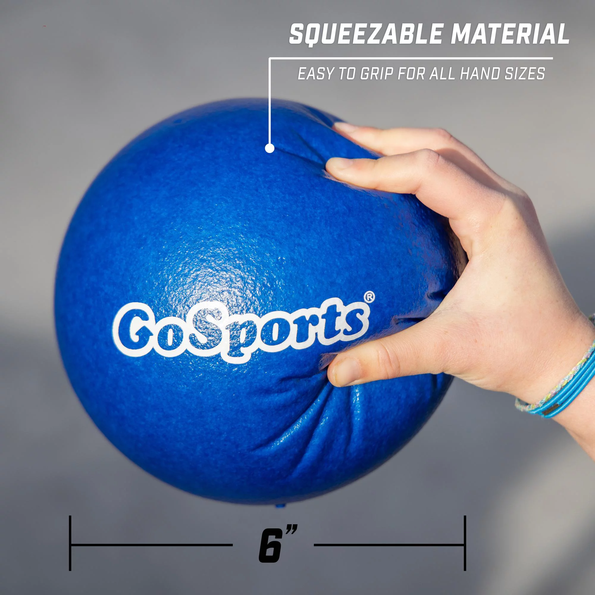 GoSports 6 Inch Soft Skin Foam Playground Dodgeballs - 6 Pack Set for Kids - Blue