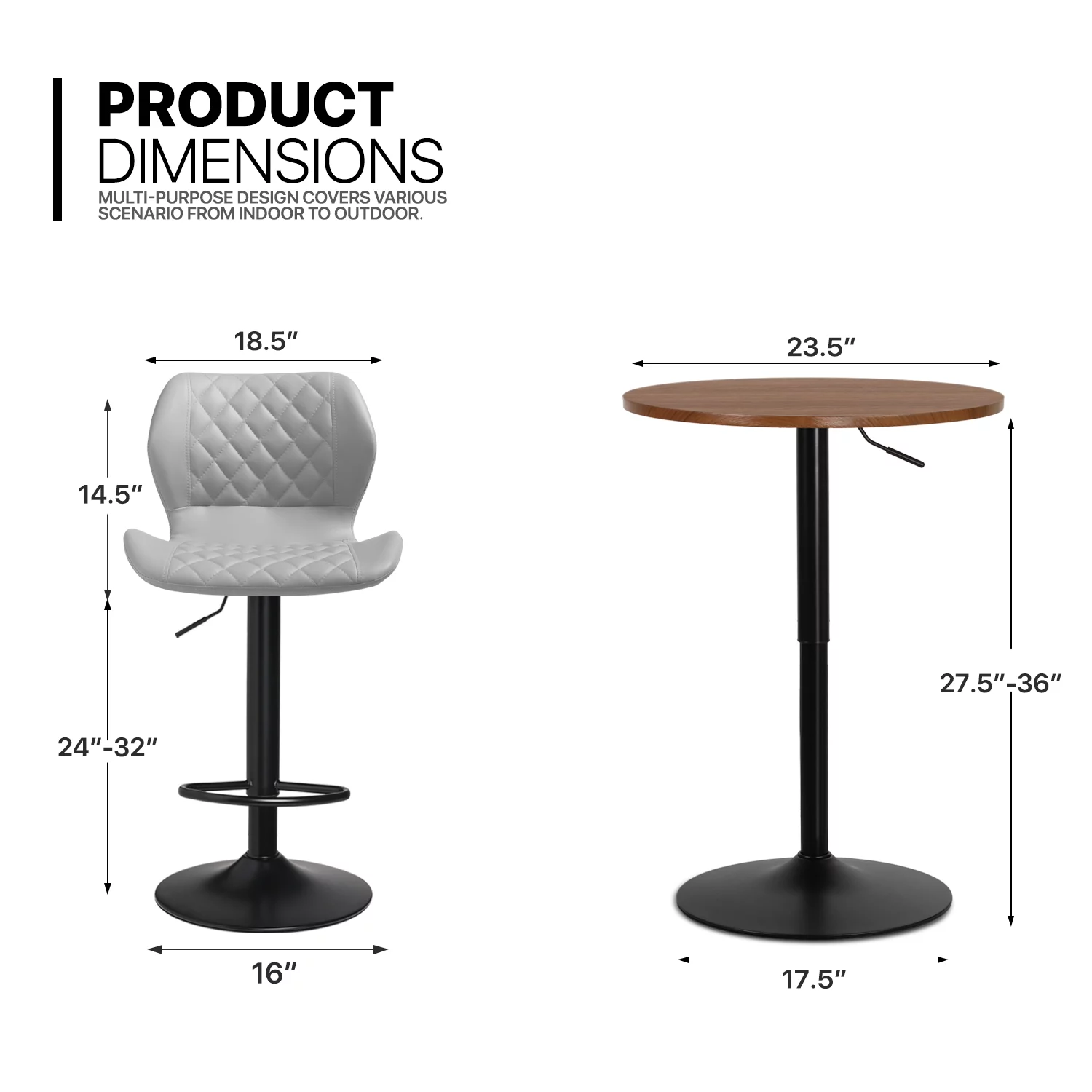 MoNiBloom 3 Piece Bar Table and Chair Set, 23.5