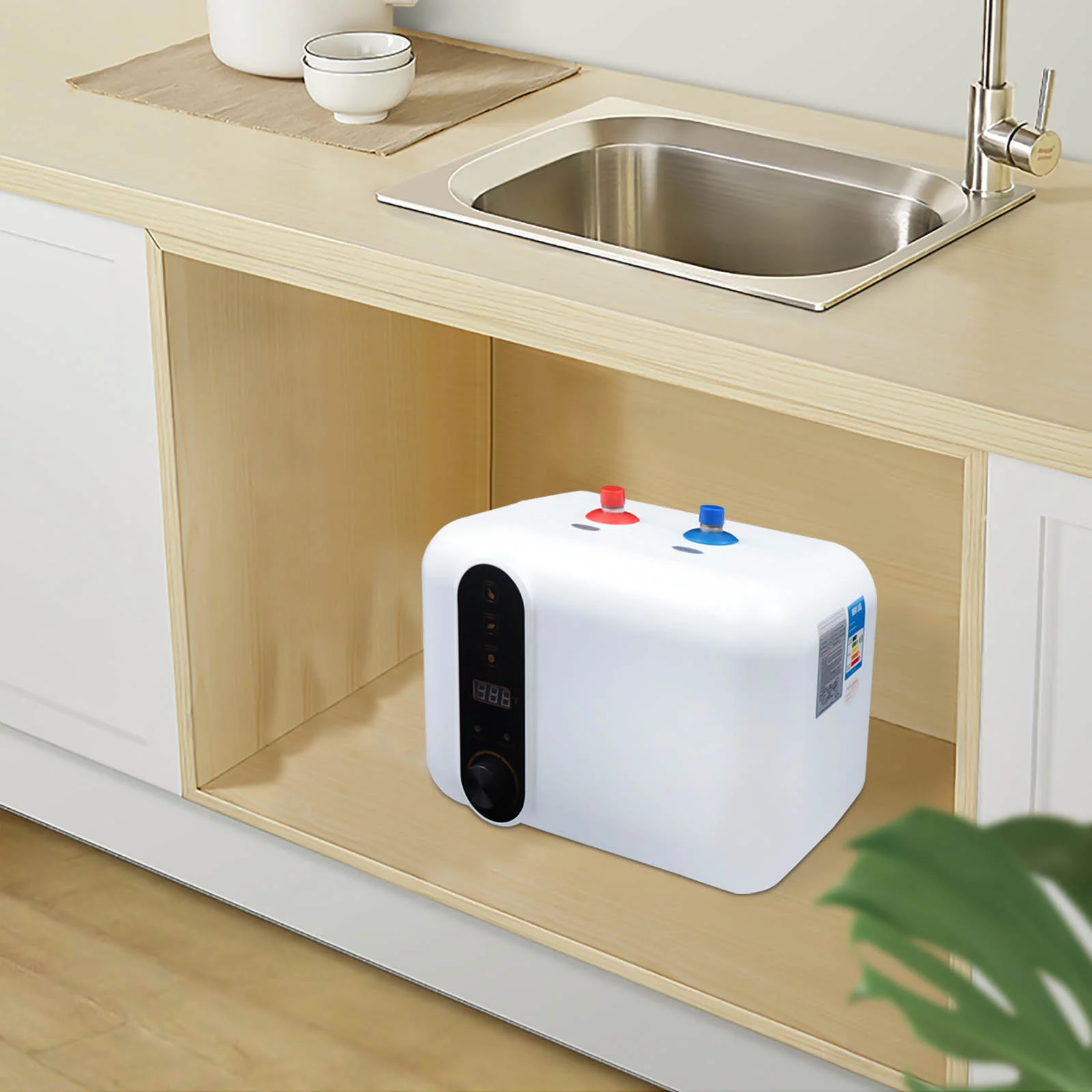 Aiqidi 2.6Gal 1500W Electric Instant Water Heater IPX4 Waterproof RV Kitchen Shower Compact Tank Hot Water Boiler 72℃