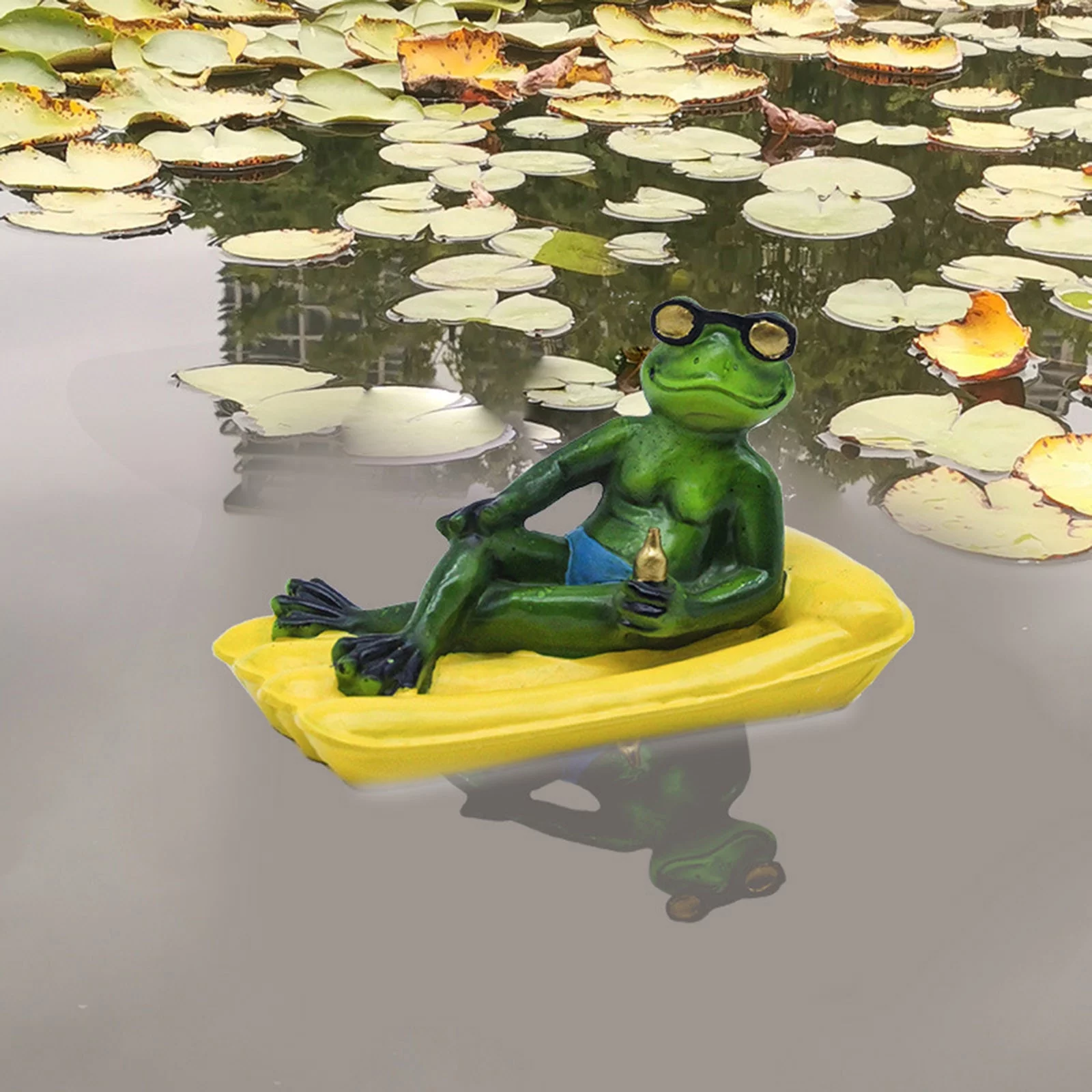 YOHOME The Frogs Garden Statue Water Floating Pond Decoration Cute Rowing Frogs