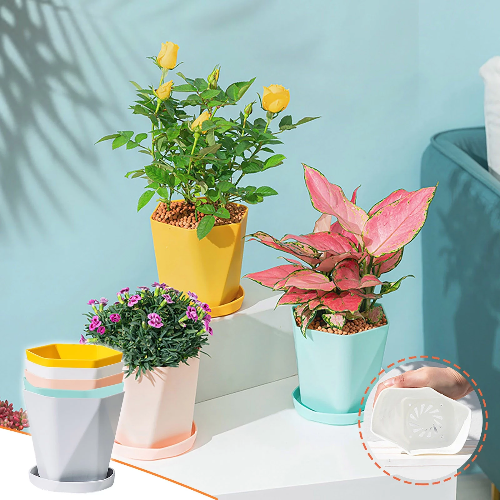 Follure Balcony Household Plastic Flower Pot Resin Nordic Thicken Large Flower Pot