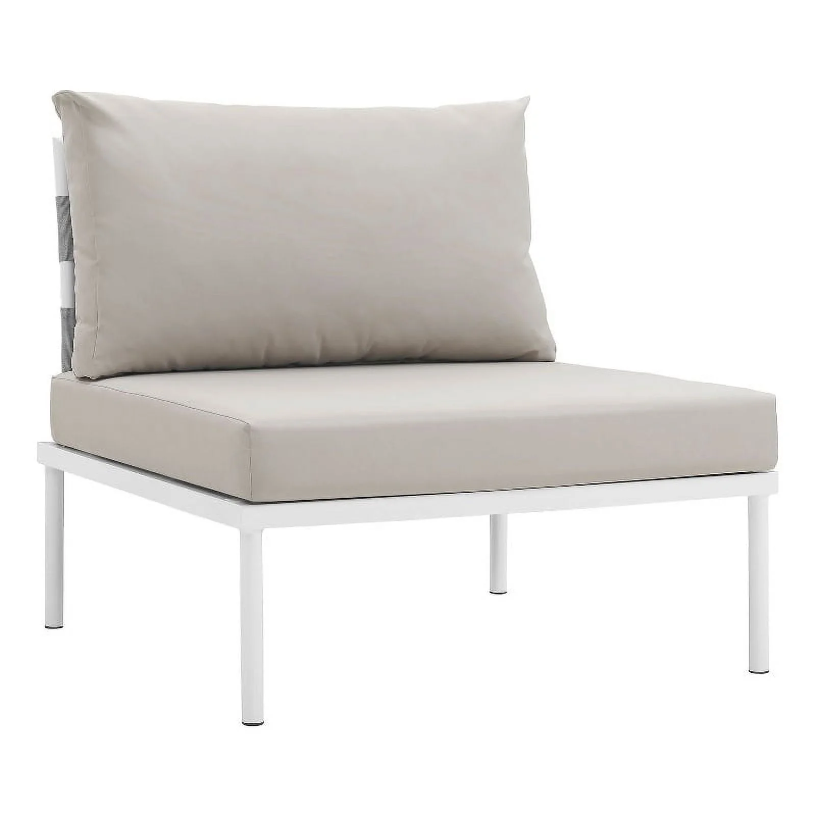 Afuera Living Outdoor Patio Aluminum Fabric Armless Chair in White / Beige