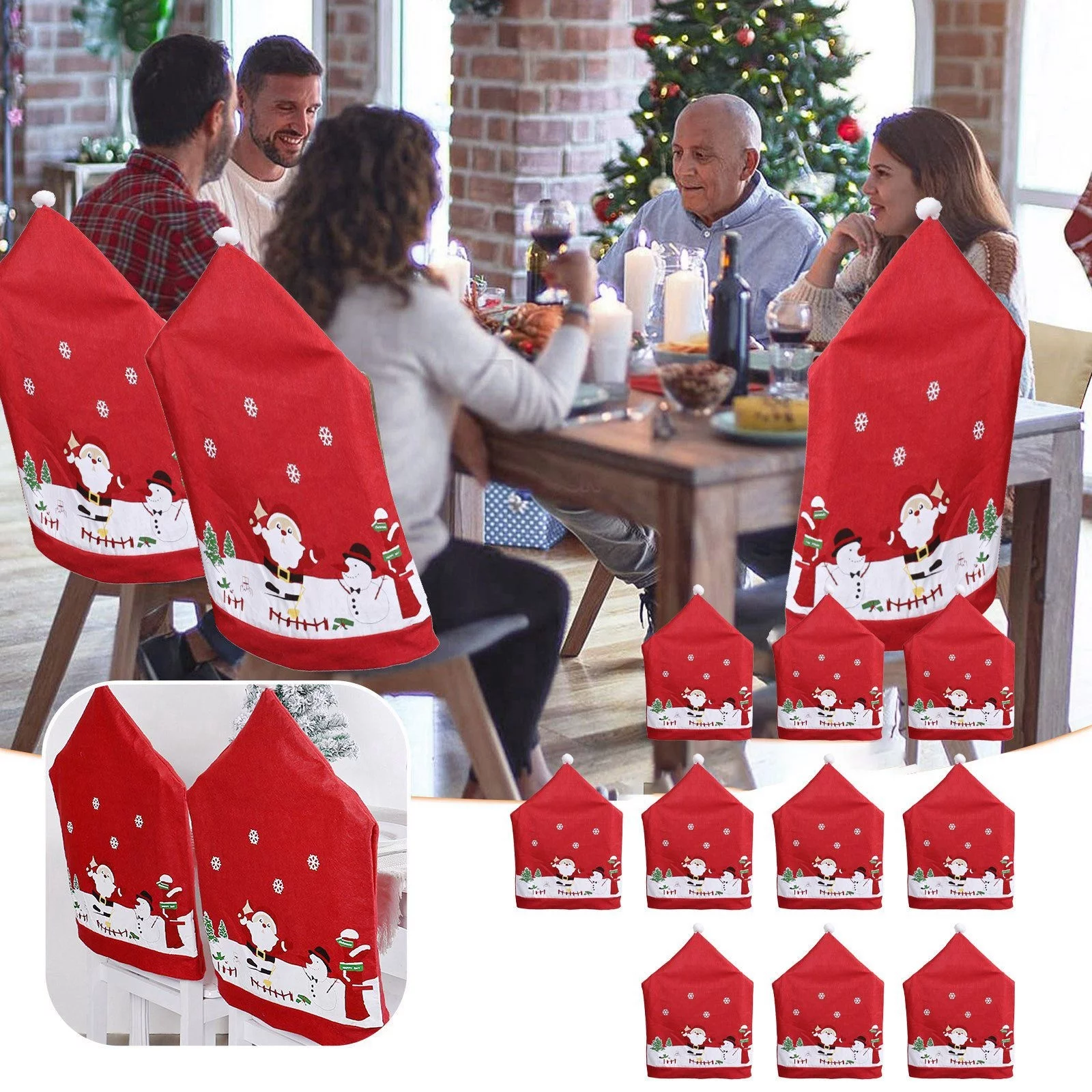 MVNSFEW Party Flags on A String Outdoor Cute Santa Chair Cover Non Woven Printed Table and Chair Decoration Home Kitchen Christmas Supplies Christmas Party Decoratio