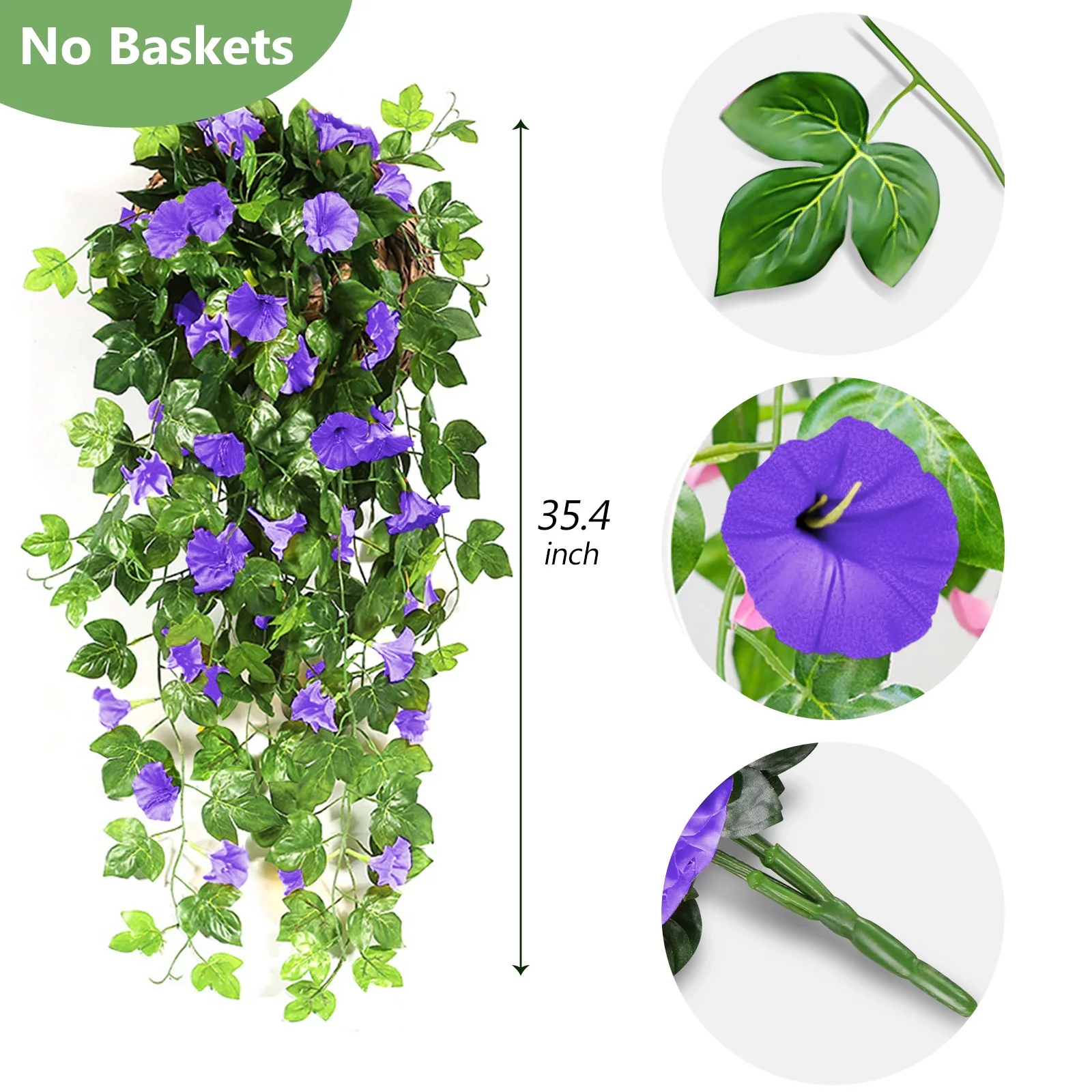 2PCS Artificial Vine Flowers Lifelike Trumpet Flower, Fuchsia Hanging Plant Fake Flowers for Wall Garden Fence Balcony Basket Home Door, Vine Garland Wedding Party Decoration (Violet)