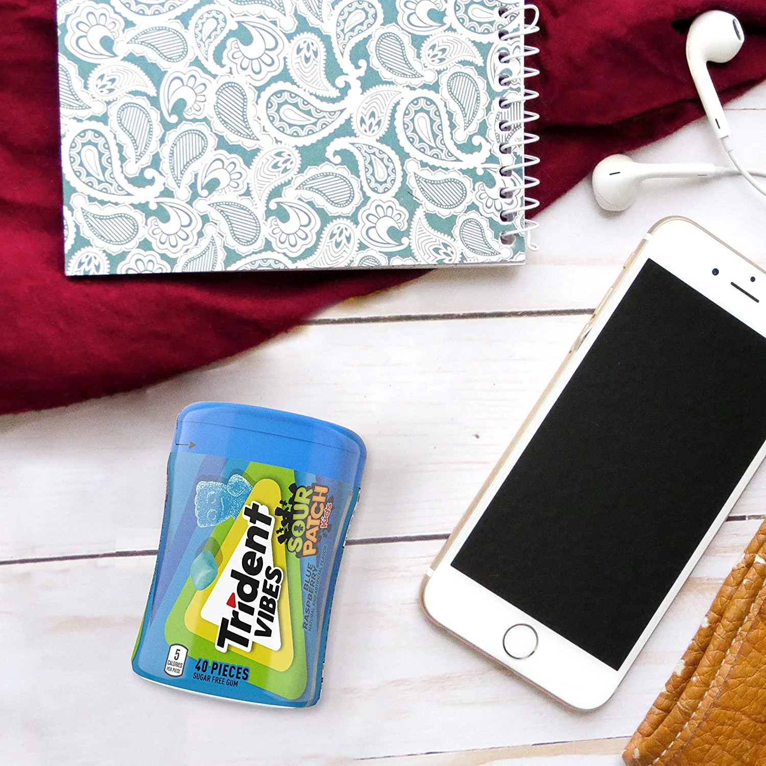 Trident Vibes SOUR PATCH KIDS Blue Raspberry Sugar Free Gum, 4-40 Piece Bottles 160 Total Pieces