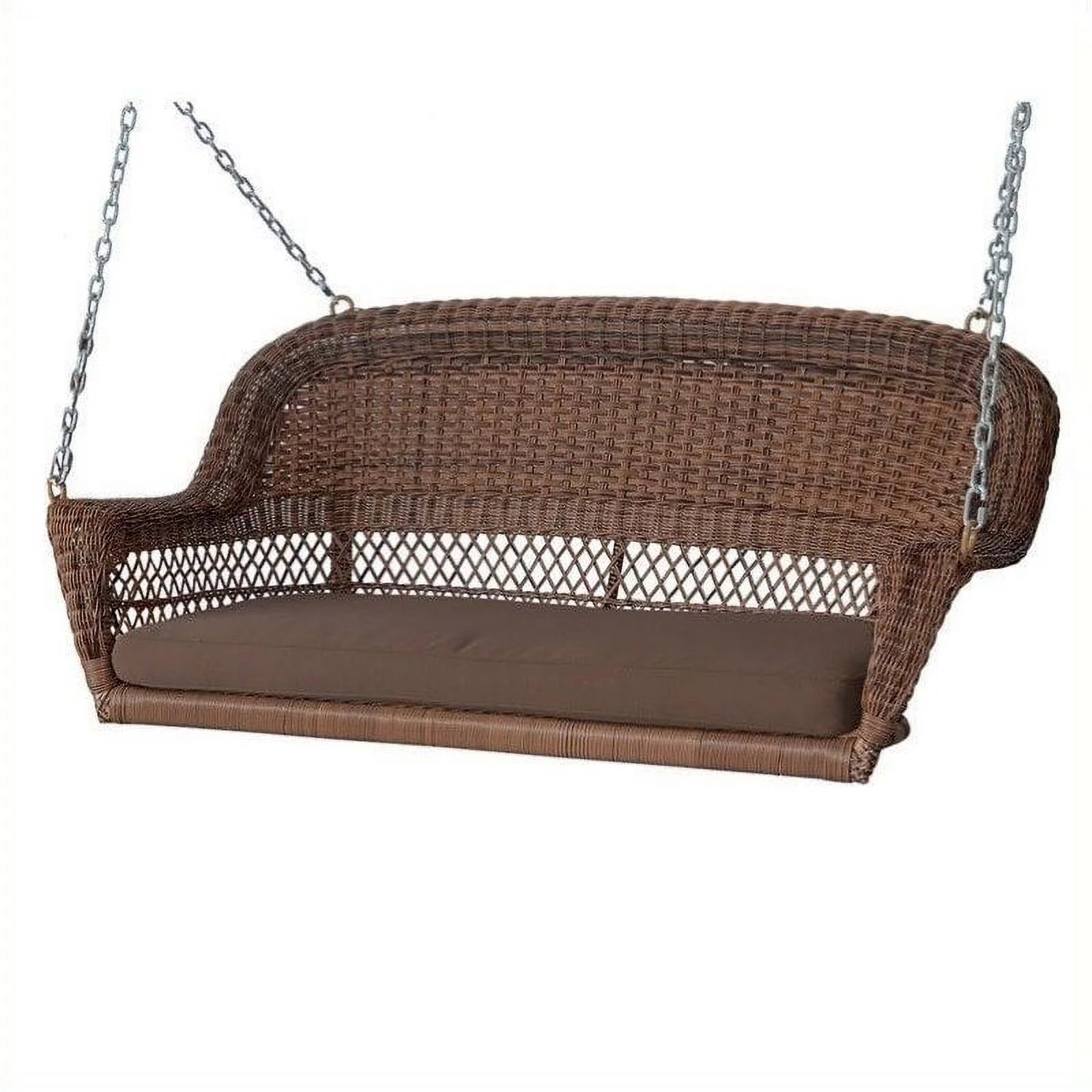 Pemberly Row Honey Wicker Porch Swing with Brown Cushion