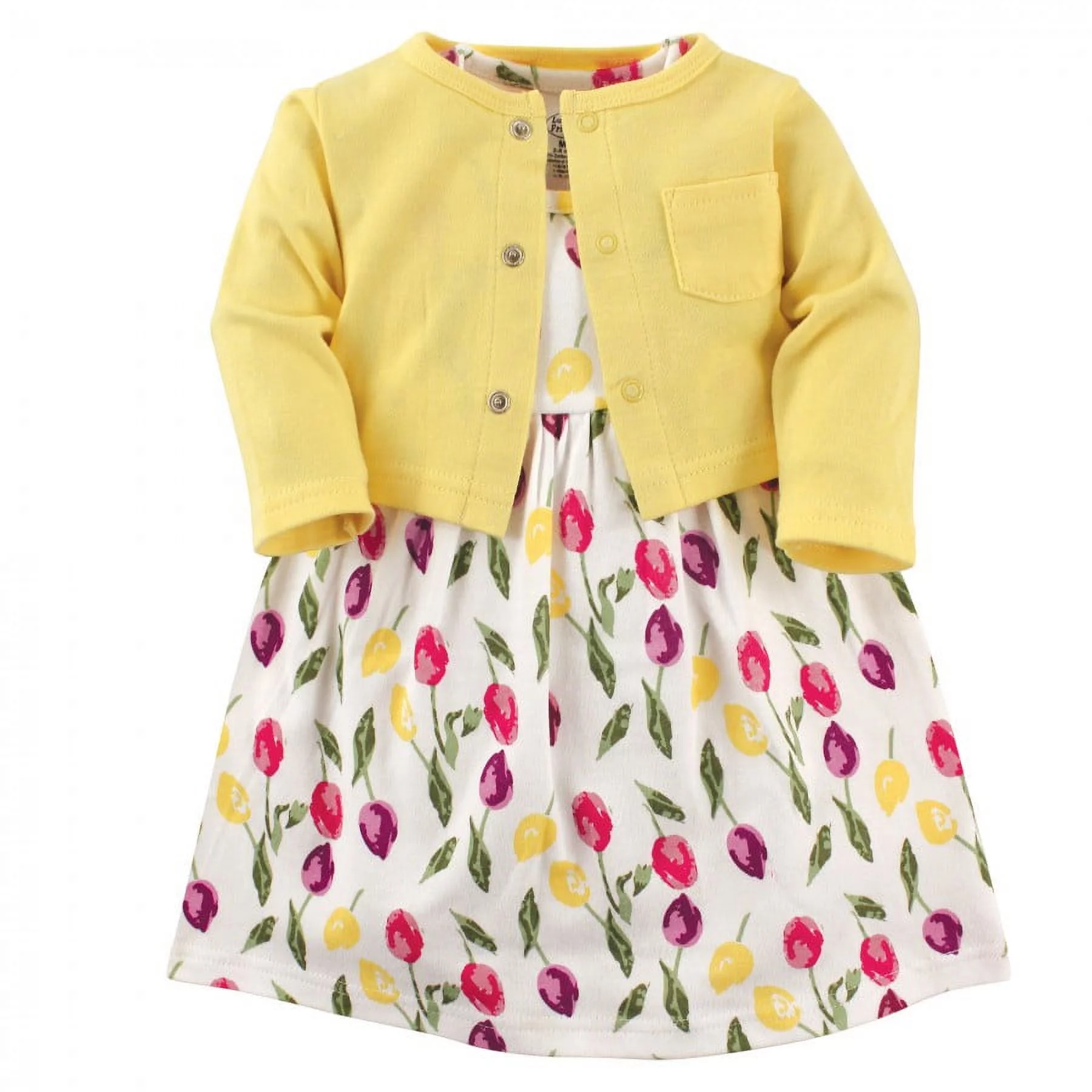 Luvable Friends Baby and Toddler Girl Dress and Cardigan 2pc Set, Tulips, 18-24 Months