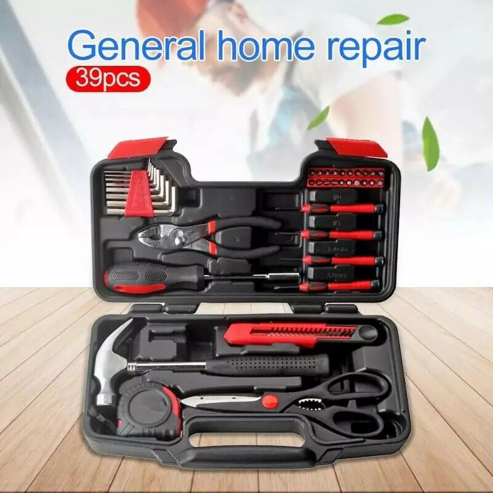 Brand New Tool Set Toolbox with Tools,Piece Home Repair Tool Set, 39pcs Tool Kit Red for Homeowners, General Household Hand Tool Set with Storage Toolbox