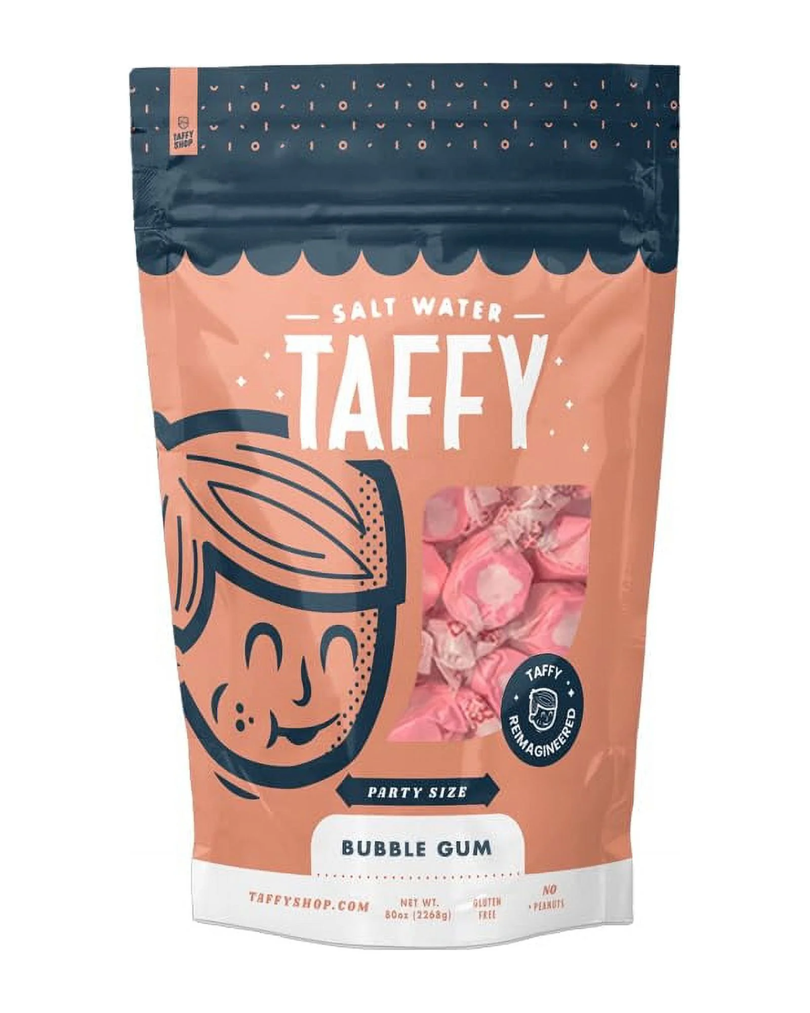 Bubble Gum Salt Water  - Small Batch Salt Water Taffies Made In The - Super Soft,  Sweet - Guaranteed  - Gluten-Free, Soy-Free, -Free - Party (80Oz) Bag