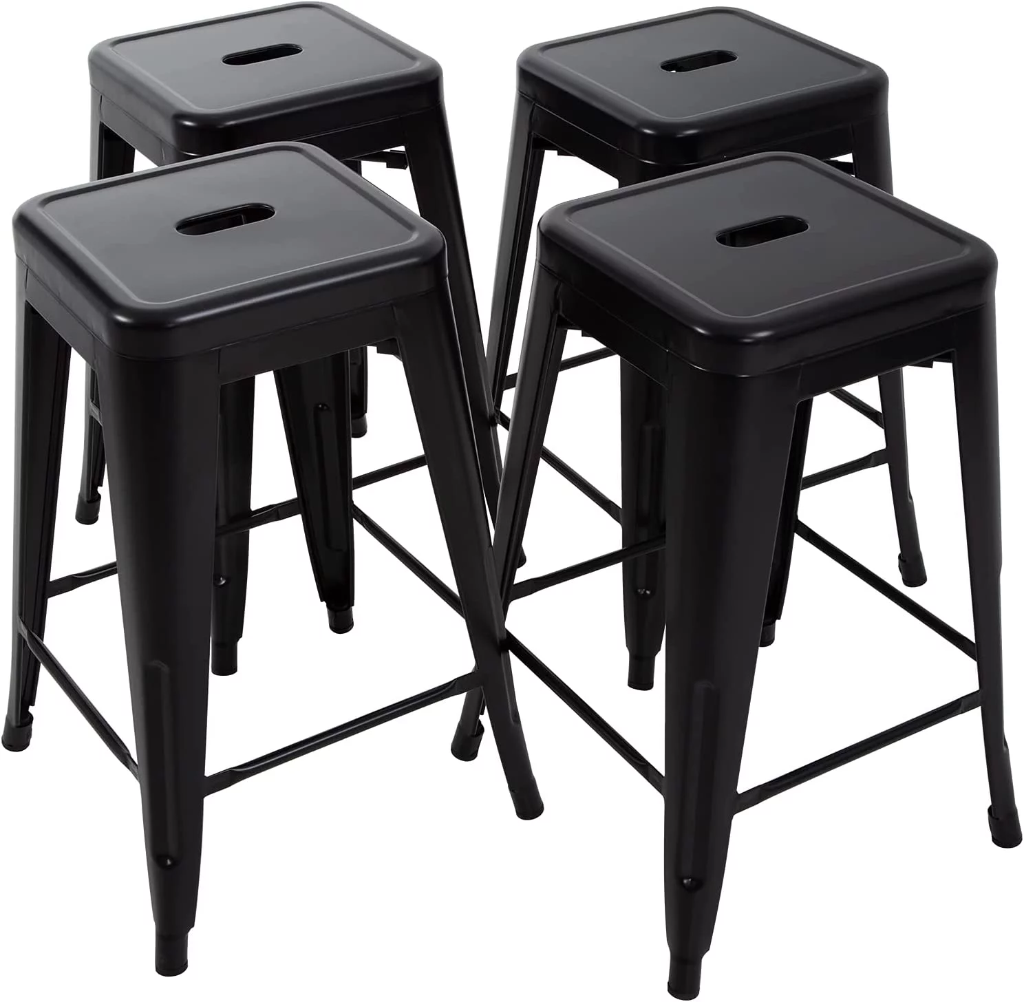 24 Inches Metal Bar Stools Set of 4 High Backless IndoorOutdoor Counter Height Barstools Stackable Metal Chairs Home Kitchen Dining Stool Backless Patio Bar Chair Black