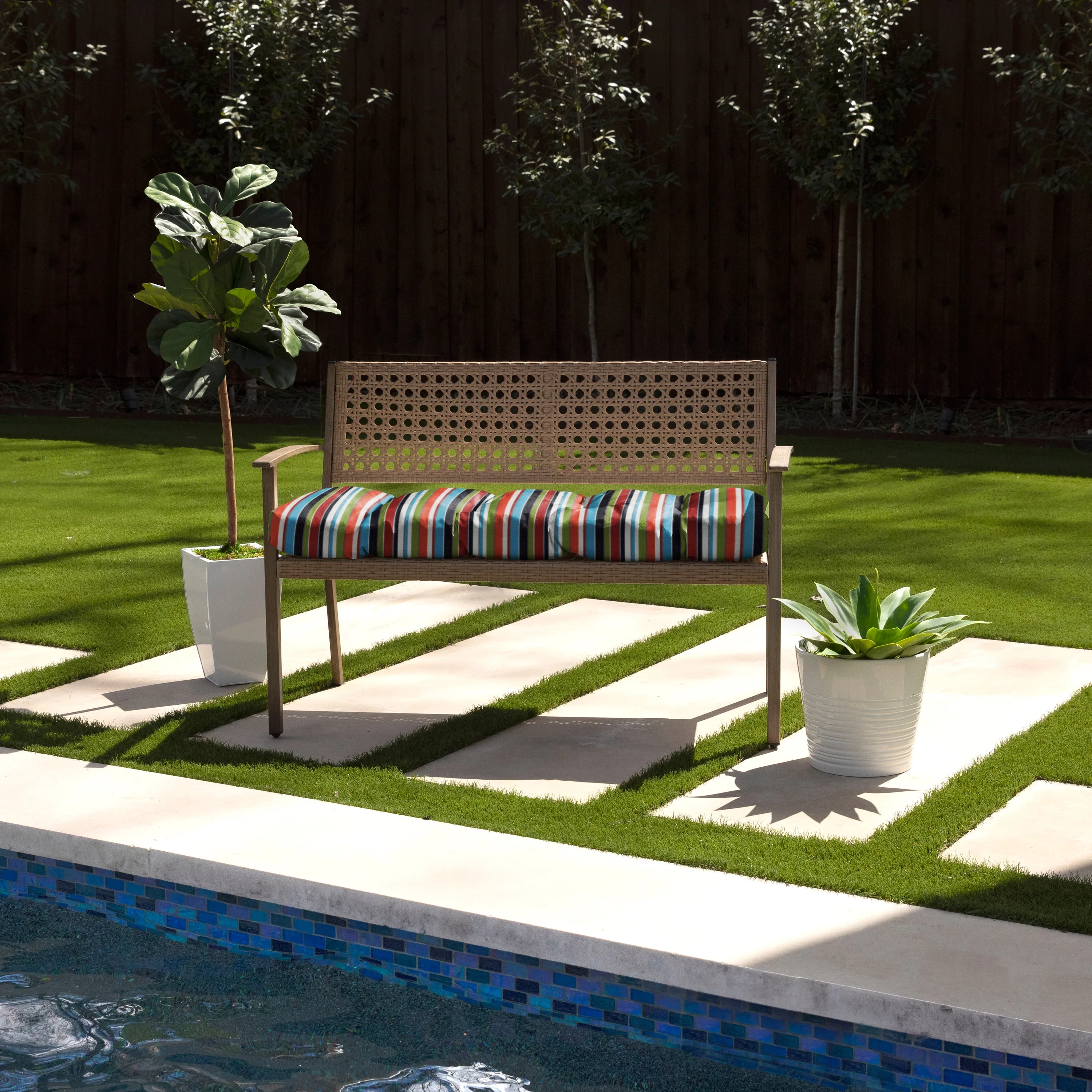 Sunbrella Humble + Haute  Carousel Confetti Indoor/Outdoor Tufted Bench Cushion 37 x 17 x 2