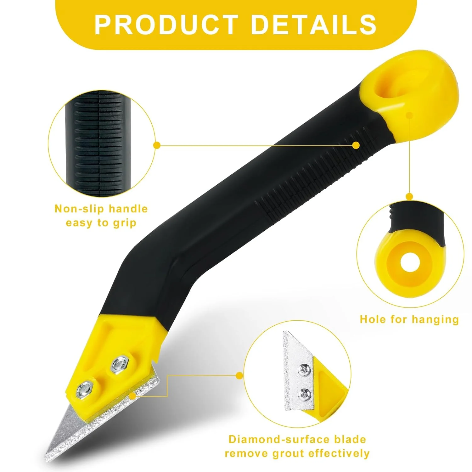 Plastic Pro Grout Scraping Rake Tool, Grout Saw Knife with 7PCS Blades and 1PC Tile Seam Hooking Knife, Grout Remover Tile Grout Saw Angled Grout Scraping Rake Tool for Tile Cleaning