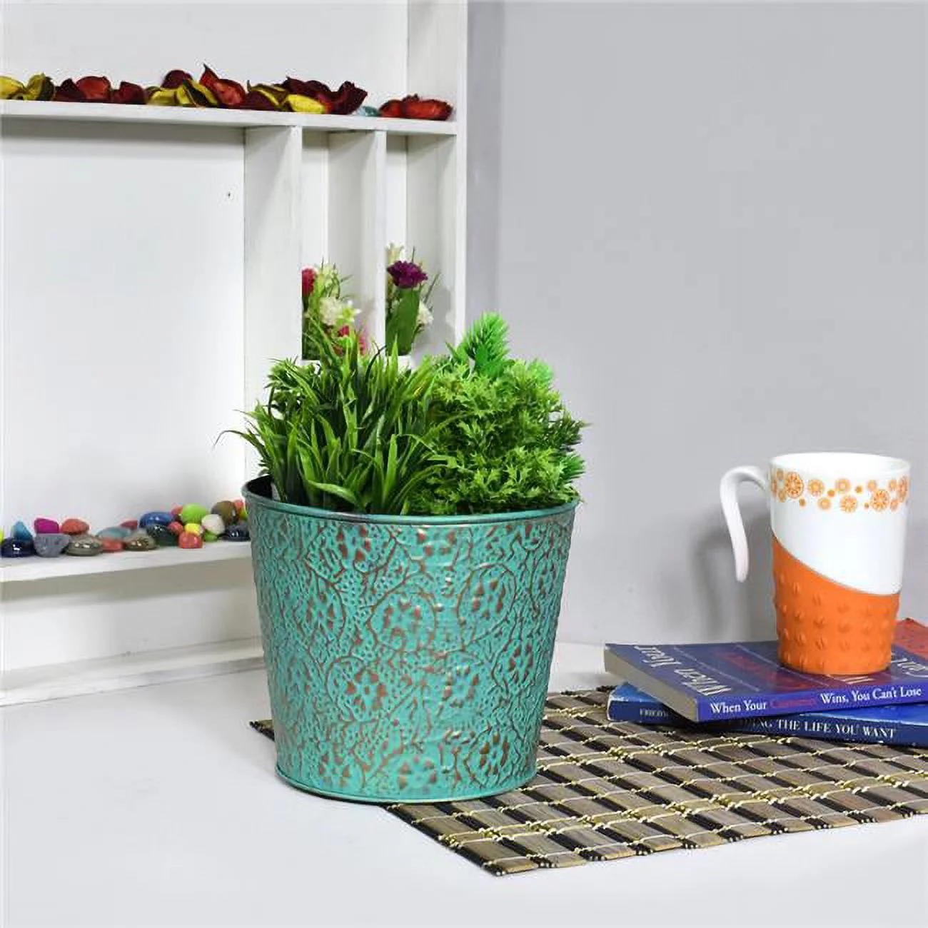 4.5 x 6.7 x 6.7 in. Handmade 100 Percent Iron Round Modern Planters Pot, Dusty Light Green Coated