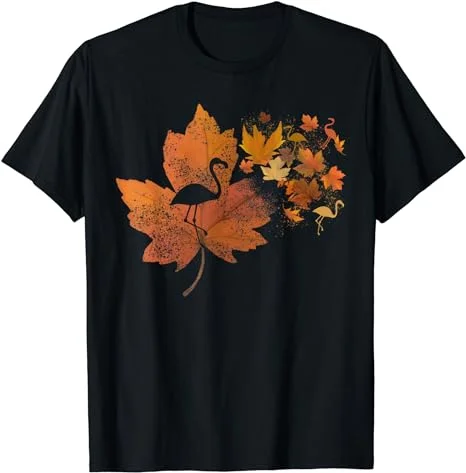 Maple Leaf Flamingo Shirts, Women Girls Autumn Fall T-Shirt