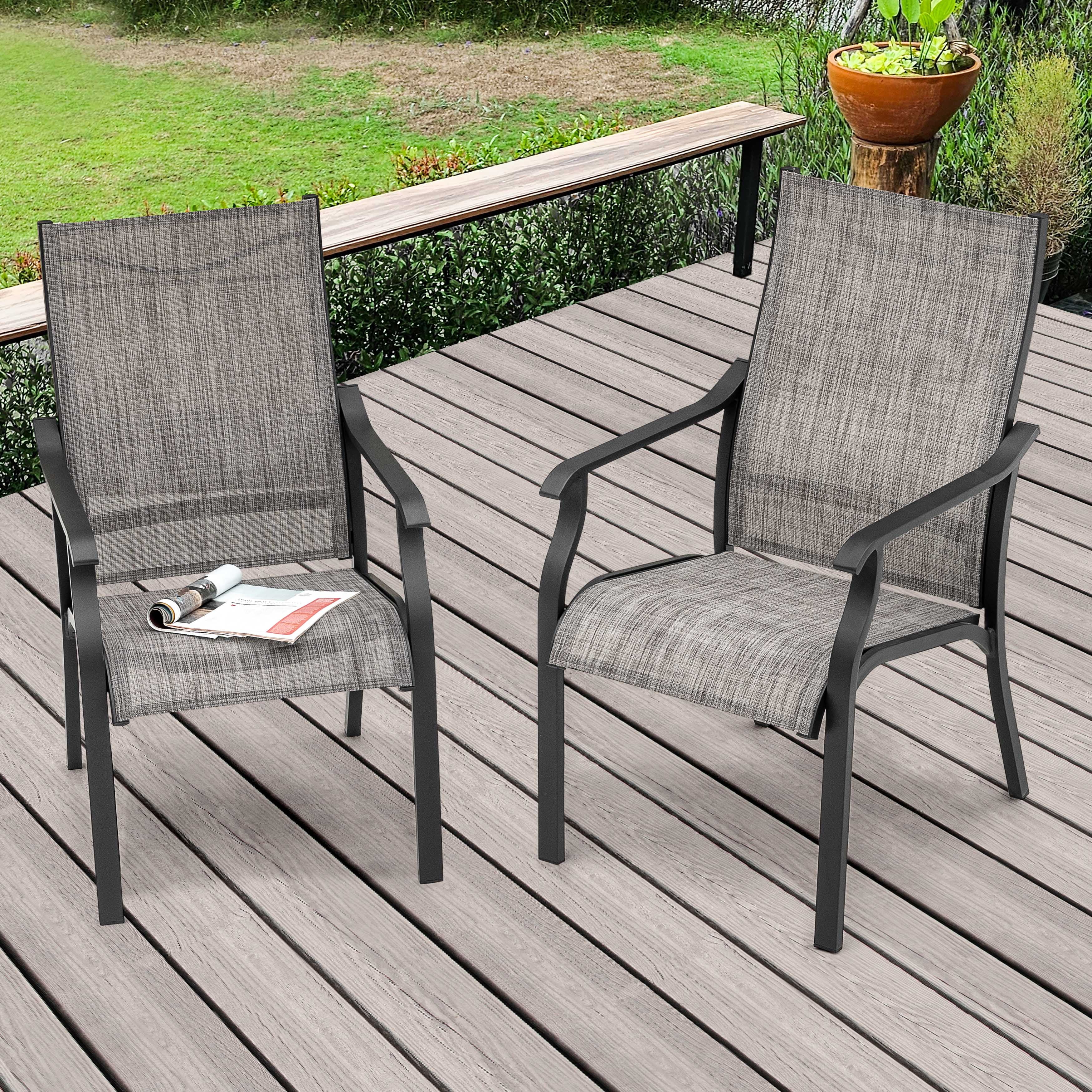 Nuu Garden Outdoor Dining Chair Set of 2, Breathable Textilene Fabric and Aluminum Frame with Backrest and Armrests, Quick-Dry and Rust-Resistant, Patio Chairs, Grayish Brown