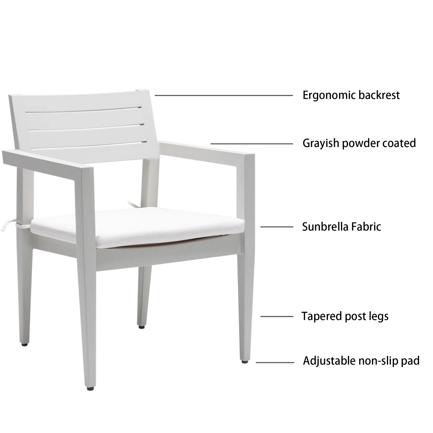 Stylish Modern 7PC Aluminum Patio Furniture Set with Sunbrella Fabric Cushioned Dining Chairs & Swivel Rockers - Two-tone Matte White and Grayish Table Top - Includes Rectangle Table with