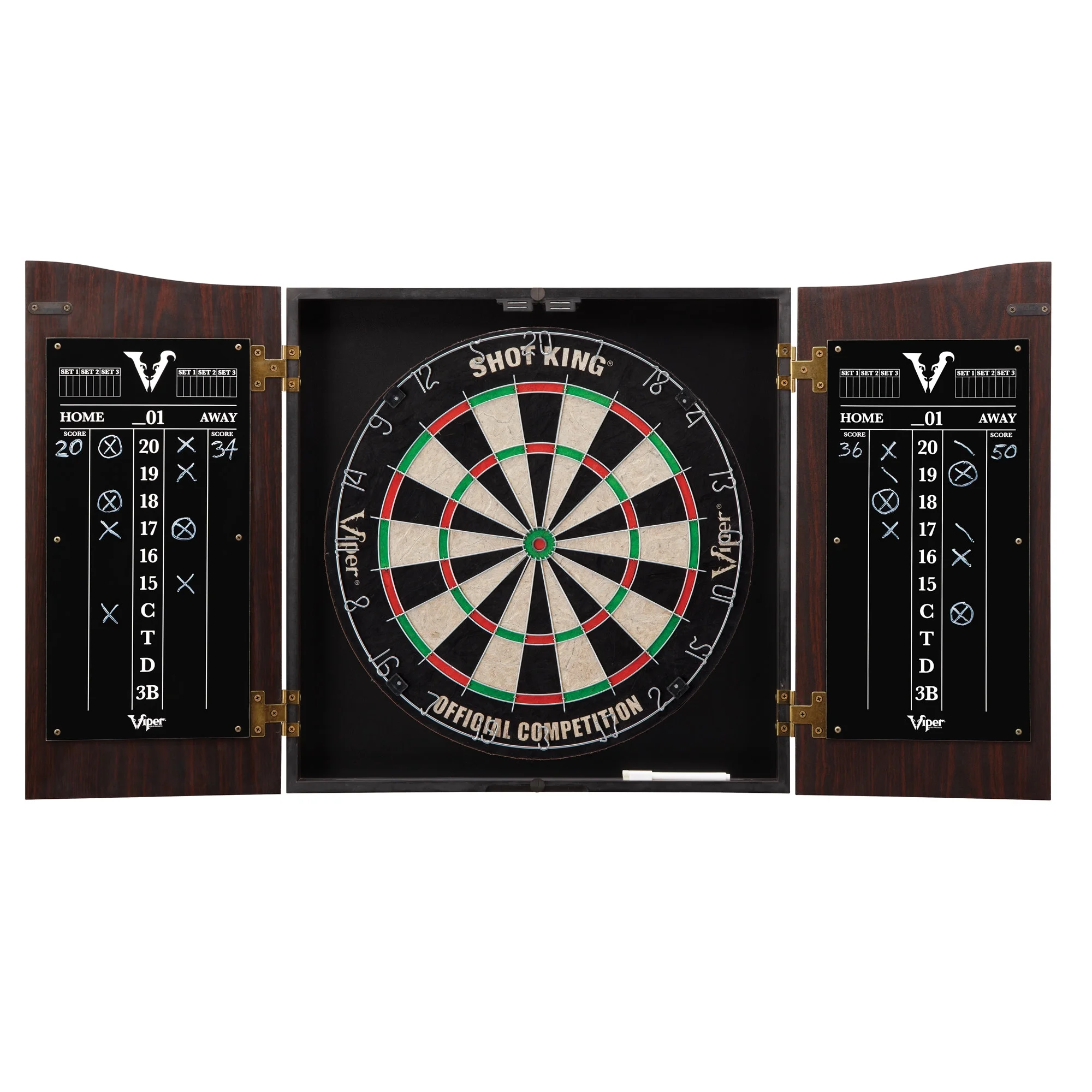Viper Vault Sisal/Bristle Steel Tip Dartboard & Cabinet Bundle: Premium Set (Shot King Dartboard, Darts, Shadow Buster and Throw Line)
