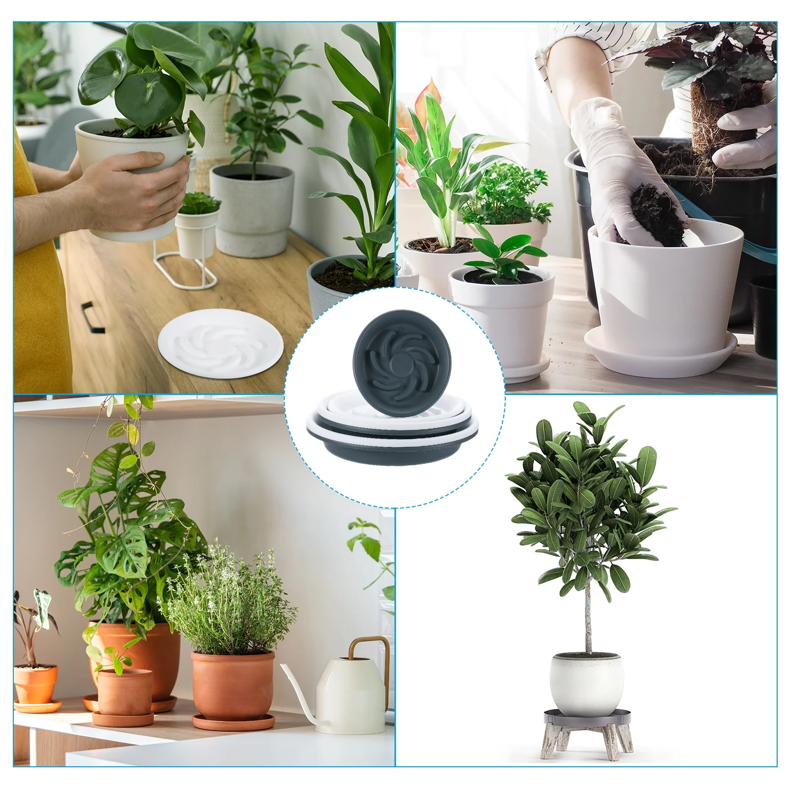 Uxcell Plant Saucer Drip Tray 6.5 Inch Plastic Round Planter Trays Flower Pot Drainage Dish Plate Bases Grey 2 Pack