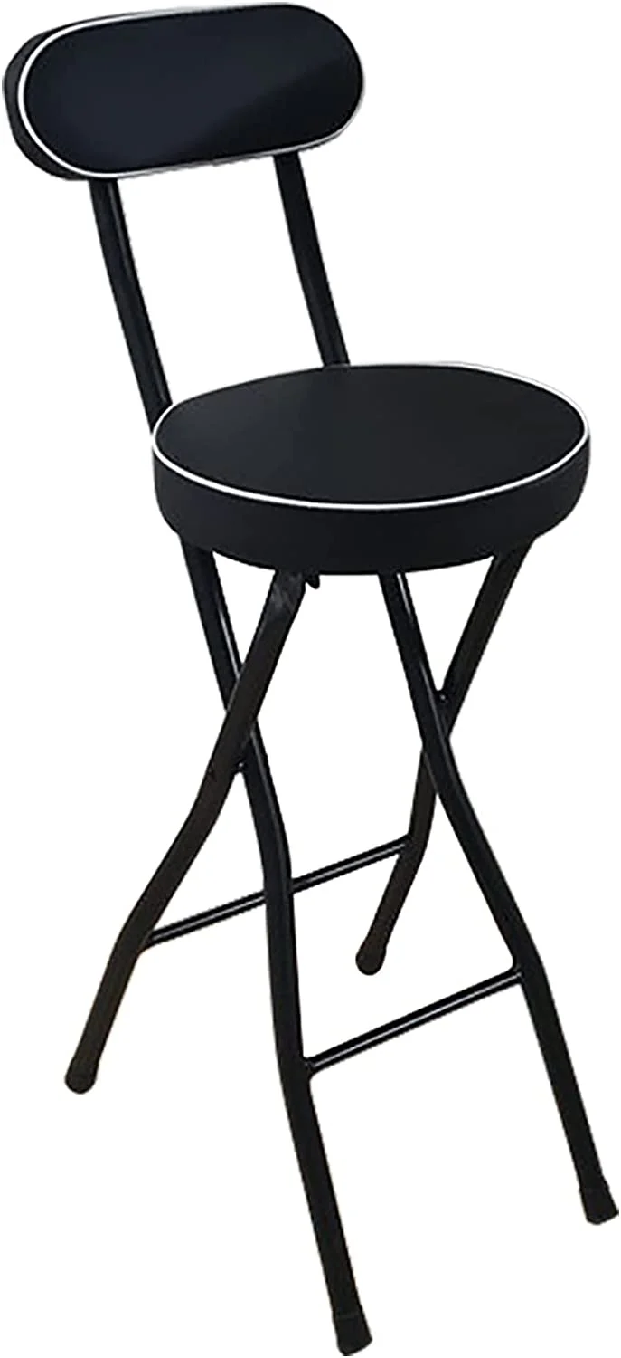 CHIOPKM Portable Folding Stool  Heavy Duty Fold up Stool Metal Foldable Stool for Adults Kitchen Garden Bathroom Collapsible Round Stool  300 lbs Capacity (Color   Black  Size   Sitting H
