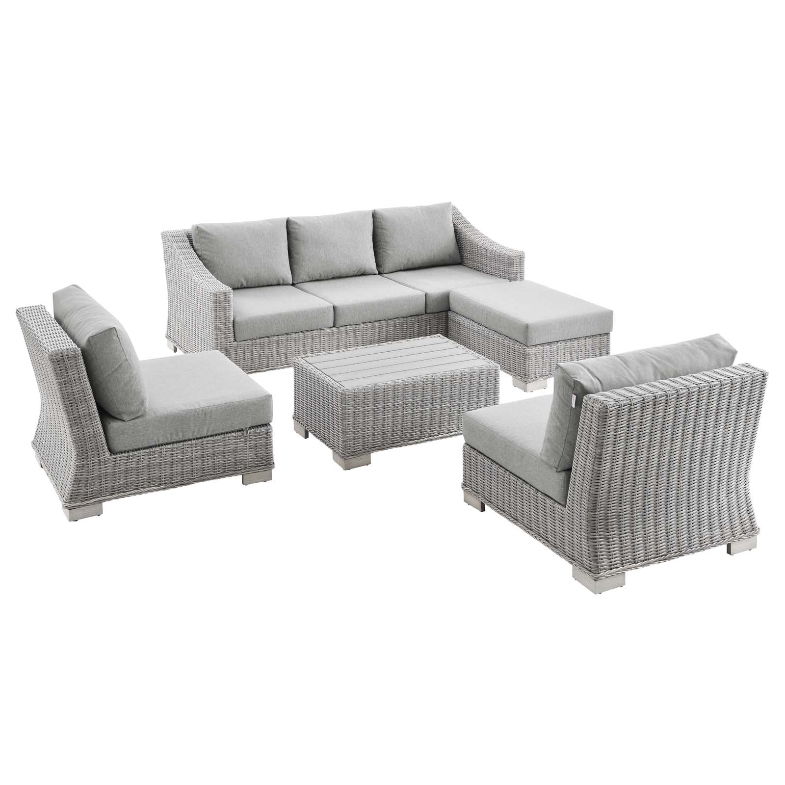 Modway Conway 5-Piece Outdoor Patio Wicker Rattan Furniture Set in Light Gray Gray