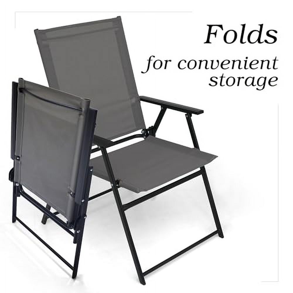 4 Pieces Patio Folding Chairs, Outdoor Portable Dining Chairs for Outdoor & Indoor, Sling Back Chairs with Armrests for Lawn, Pool, Courtyard, Balcony & Garden Set of 4 Grey