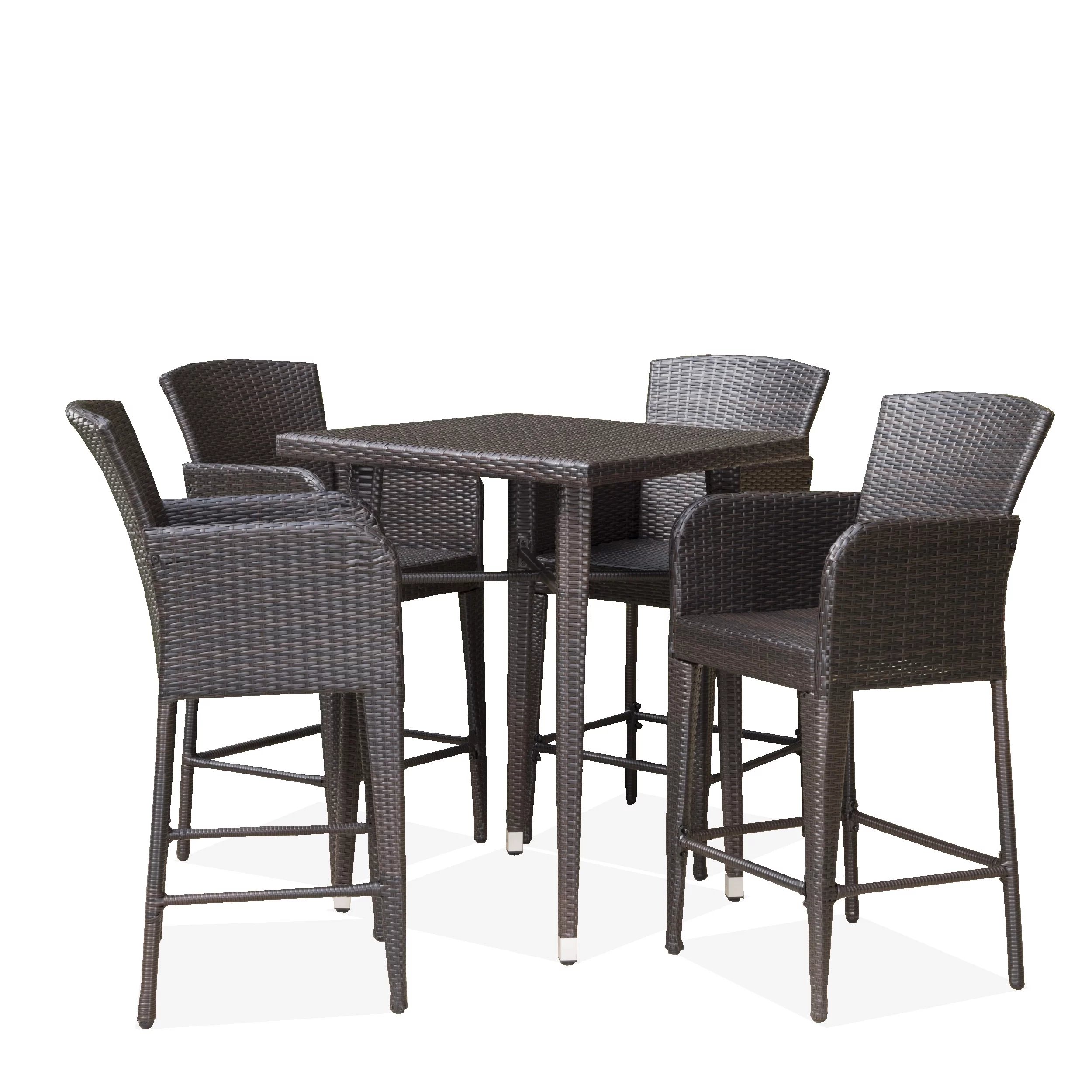 Landon Outdoor 5 Piece Wicker 32.5 Inch Square Bar Table Set, Multibrown