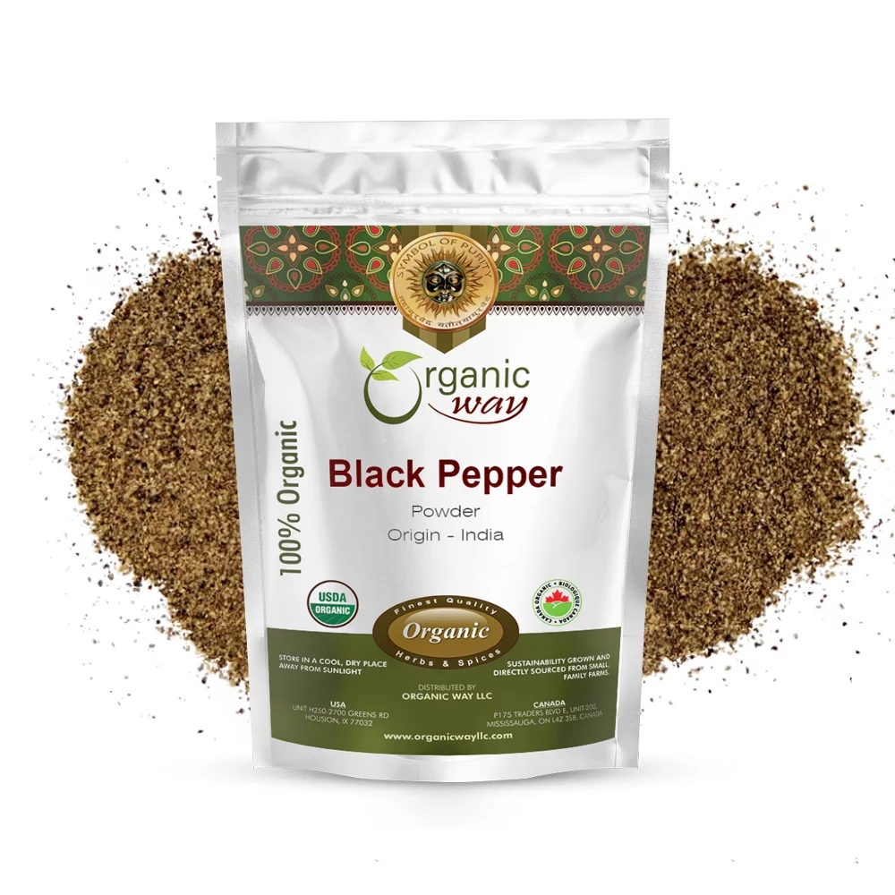 Organic Way Black Pepper Powder (Black Tellicherry Peppercorn) - Adds Flavour & Aroma | Organic & Kosher Certified | Raw, Non GMO & Gluten Free | USDA Certified | Origin - India (1/2 LBS / 8 Oz)