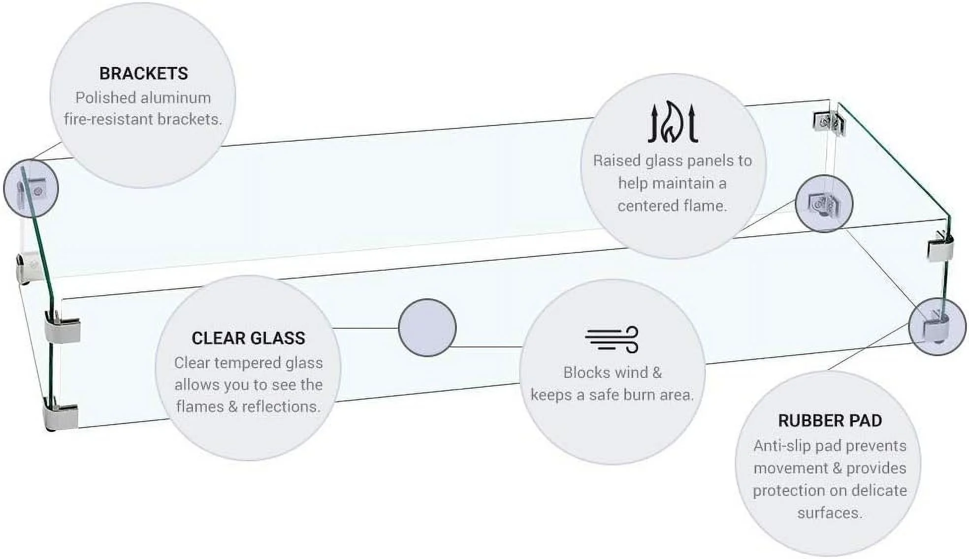 Fireglass Glass Wind Guard (FG-LCB-36), , 41.5X11.5-Inch9