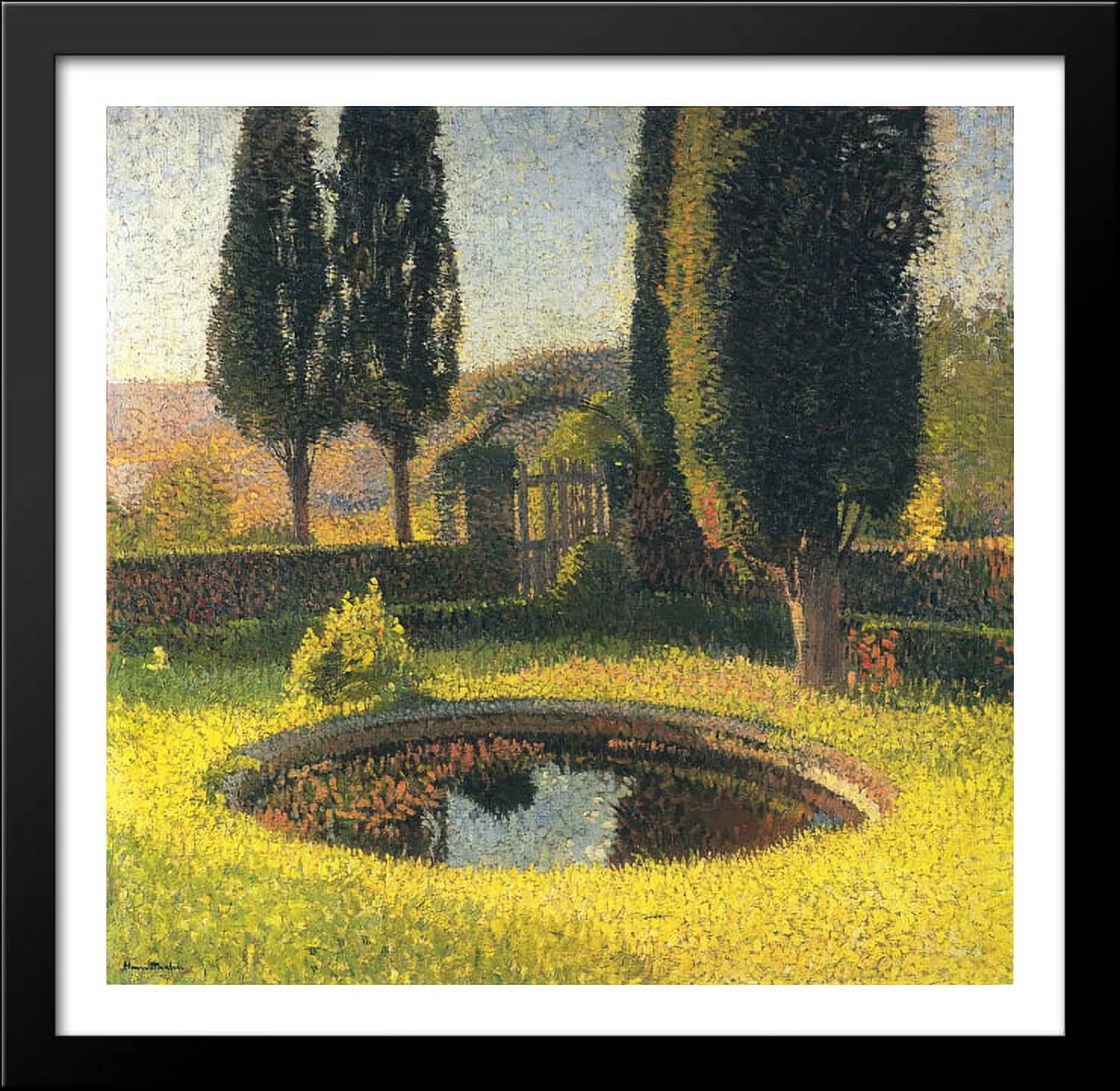 Fountain in South East Park in Marquayrol 28x28 Large Black Wood Framed Print Art by Henri Martin