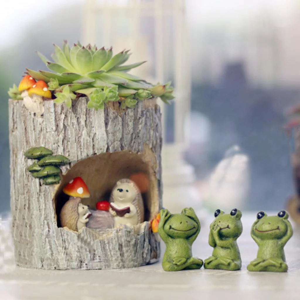 simhoa 6xCute Hedgehog Flower Sedum Succulent Pot Planter Bonsai Trough Box Plant Bed