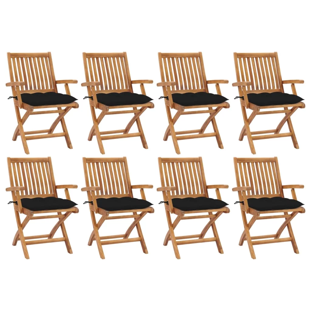 Anself Folding Patio Chairs with Cushions 8 pcs Solid Teak Wood