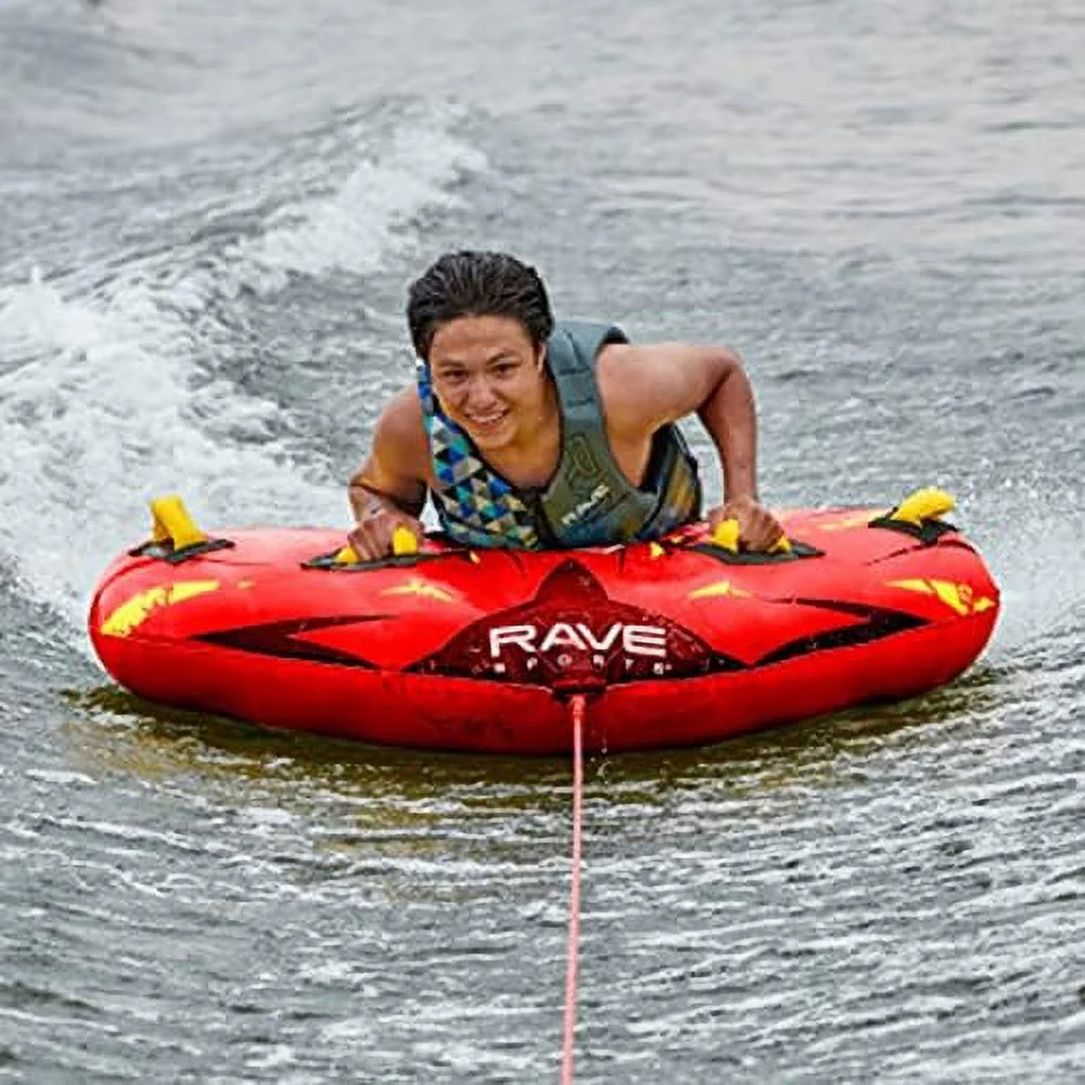 ripper 2 nylon inflatable towable float with foam handles, neoprene knuckle guards and quick connect tow points, red