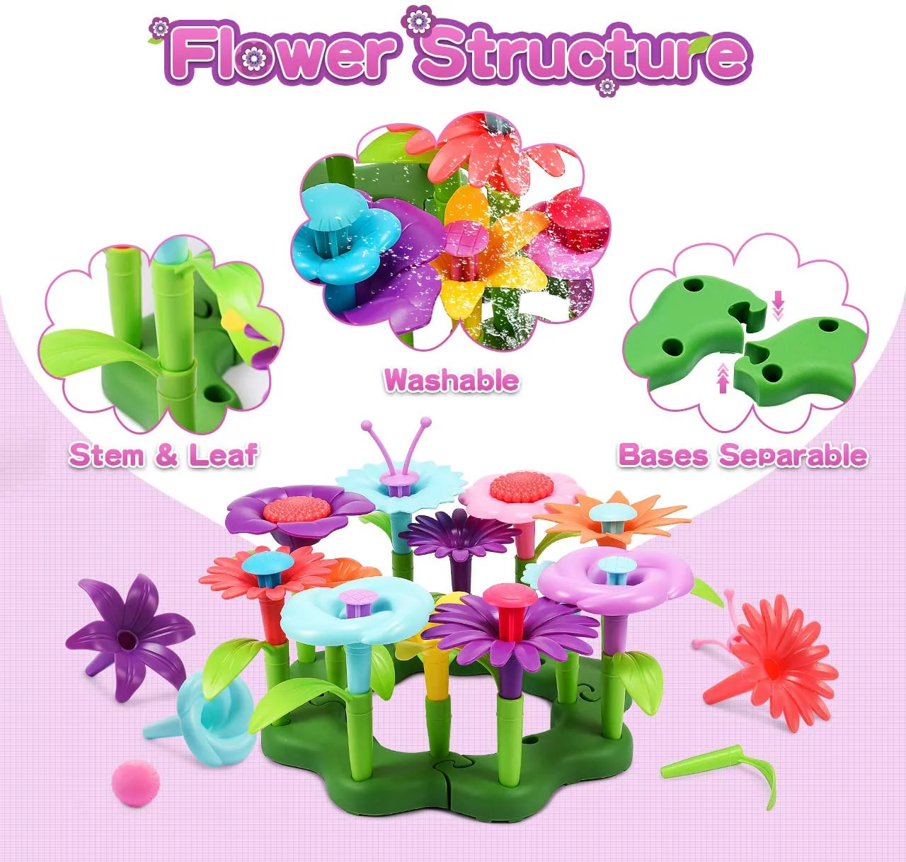 Charlotte Flower Garden Building Toys Set, STEM Preschool Activities and Gardening Pretend Playset for 3+ Girls,Boys( 52 Pcs )