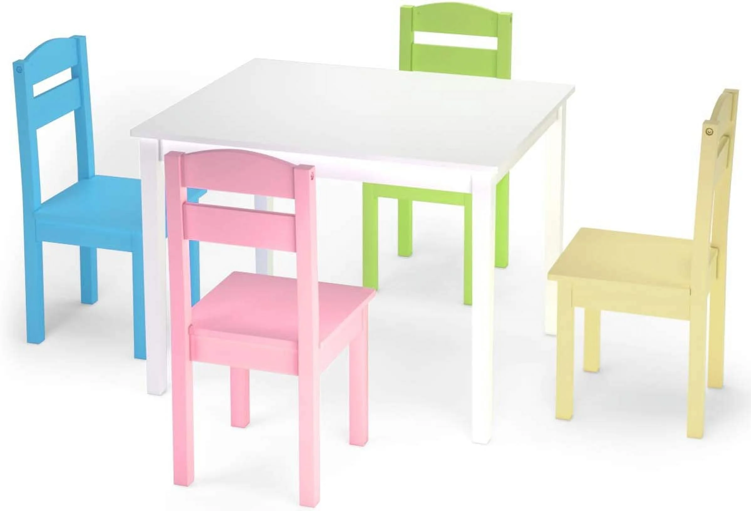 5-Piece Kids Wooden Table Chair Set, Colorful Table & 4 Chair Set with Backrest, Dinging Table for Kids, Activity Build & Play Table Chair Set, Playroom Furniture, Picnic Table