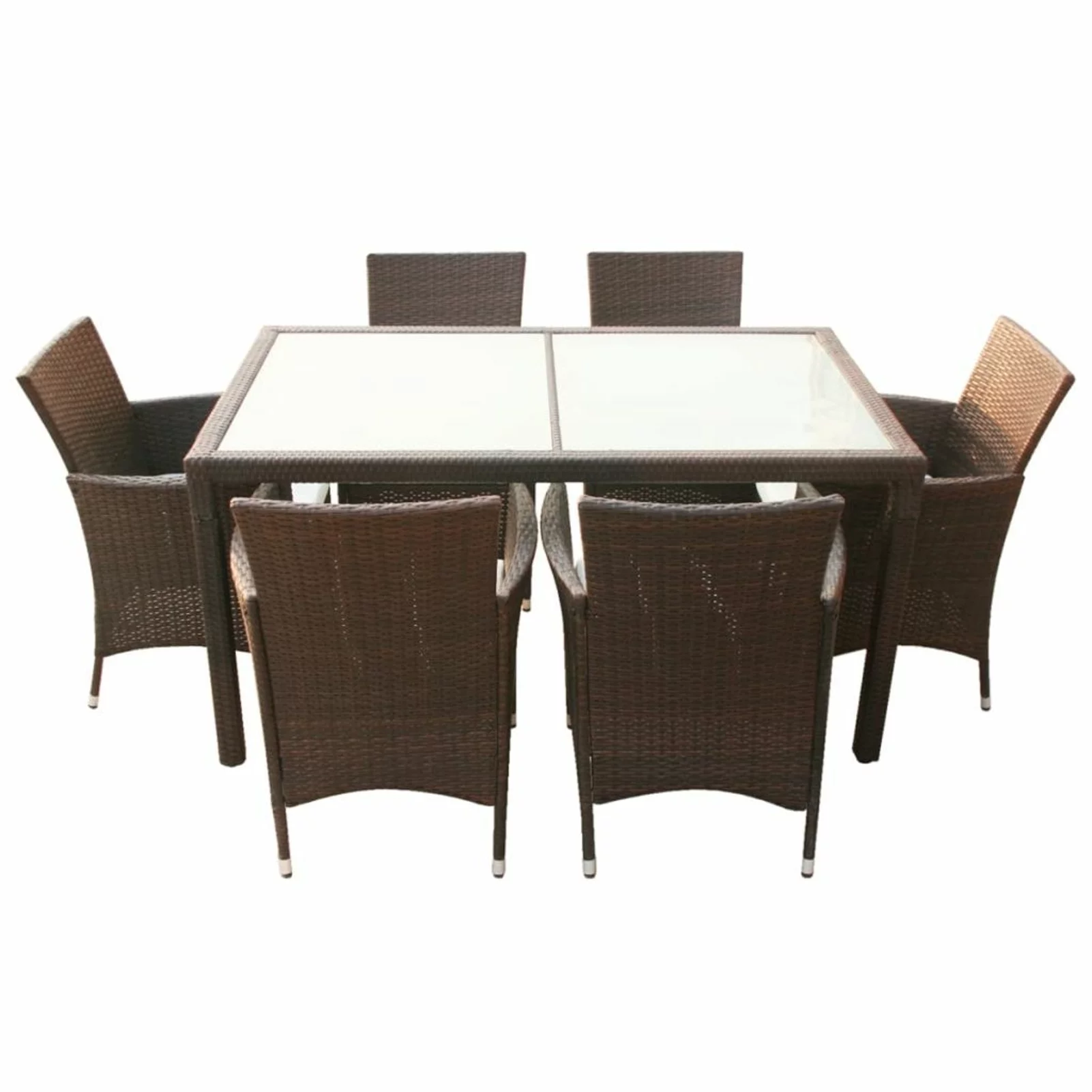 Suzicca 7 Piece Patio Dining Set with Cushions Poly Rattan Brown
