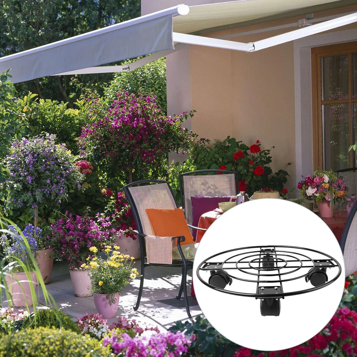 Gongxipen Iron Flower Pot Holder with Wheels Movable Flower Pot Rack Potted Plants Stand